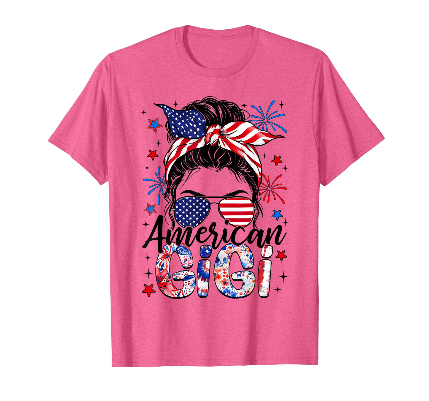 Gigi 4th Of July American Flag Patriotic Messy Bun T-Shirt