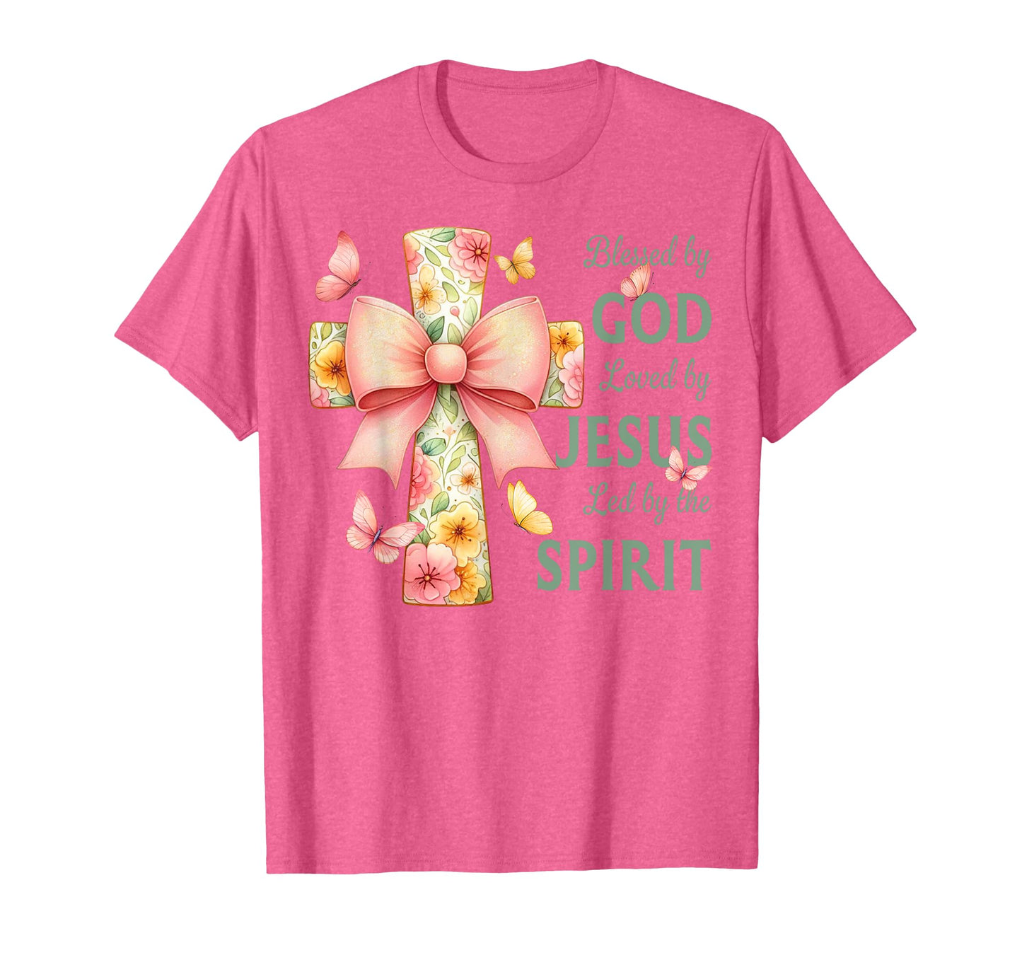 Blessed by God Loved by Jesus Pastel Floral Coquette Cross T-Shirt