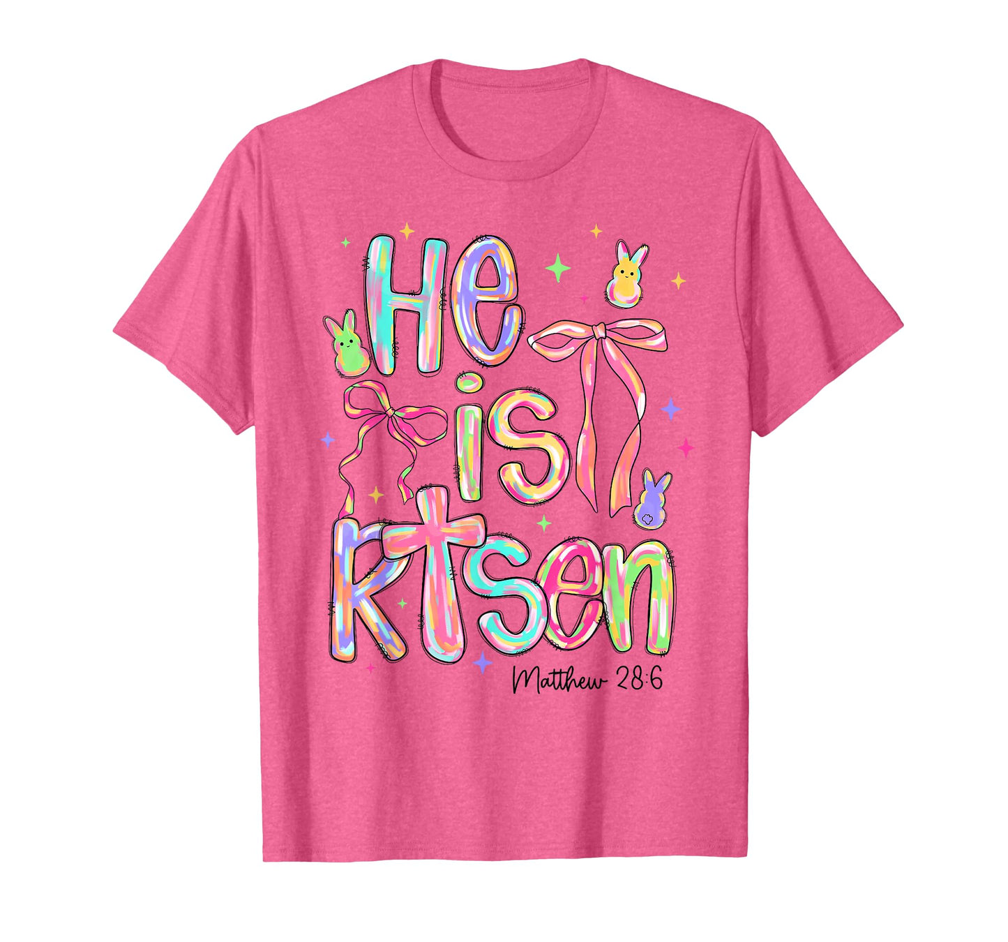 Happy Easter He Is Risen Bunny Jesus Christian Coquette Bow T-Shirt