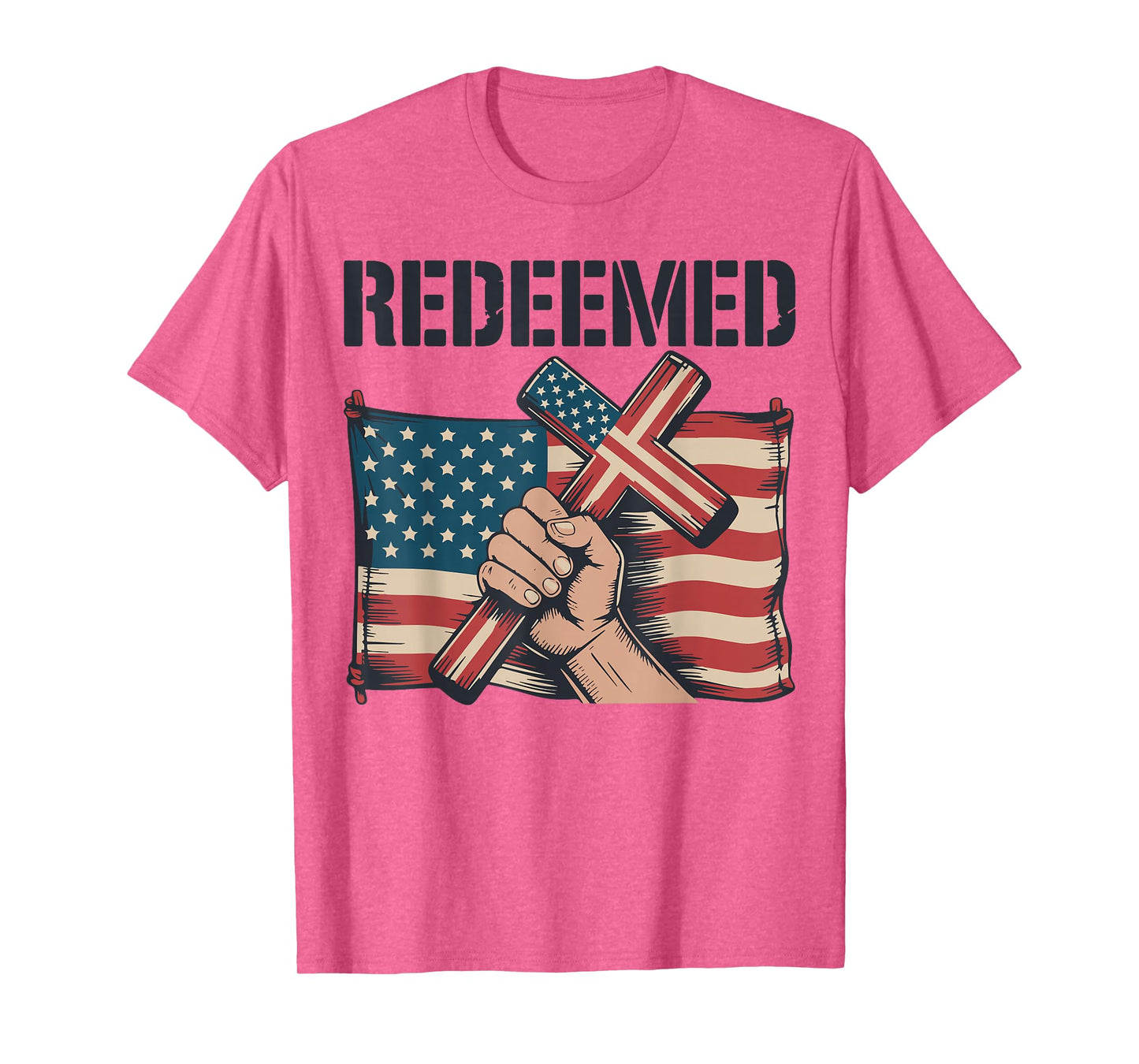 Men's Redeemed American Flag Christian Patriotic Cross Faith T-Shirt