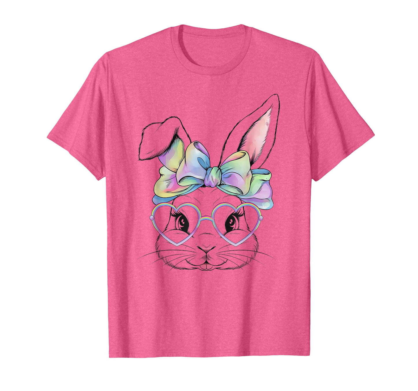 Cute Bunny Rabbit Face Tie Dye Glasses Girl Happy Easter Day T-Shirt