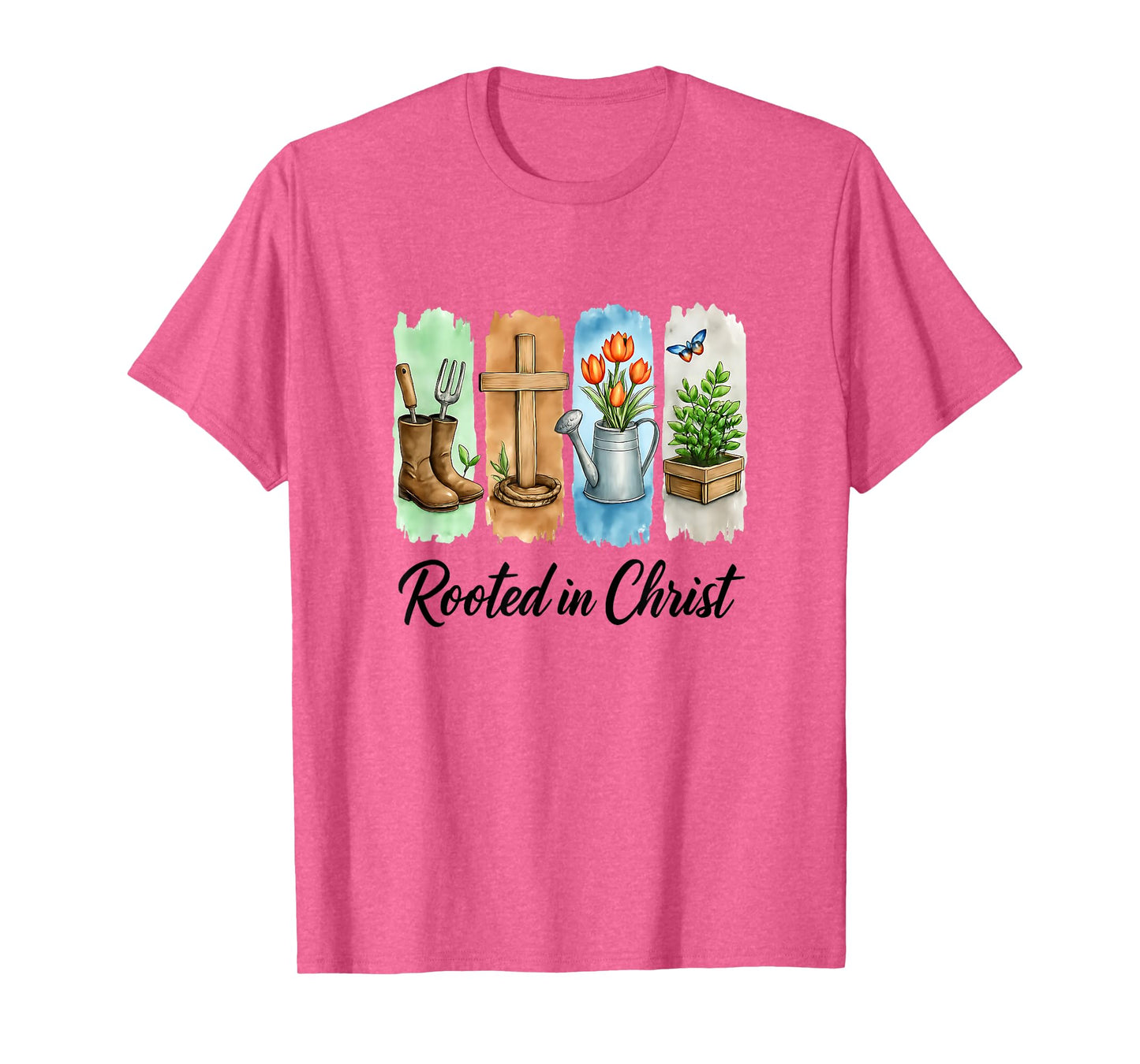 Rooted in Christ Brushstroke Floral Christian Women Garden T-Shirt
