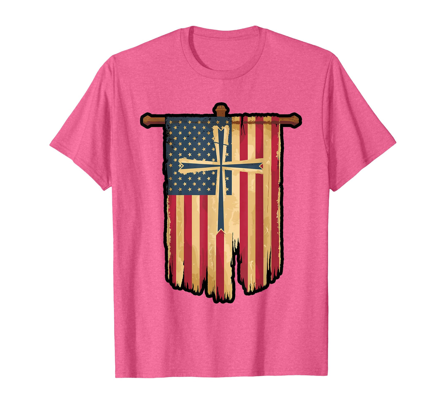 Distressed American Flag Cross Faith Design T-Shirt