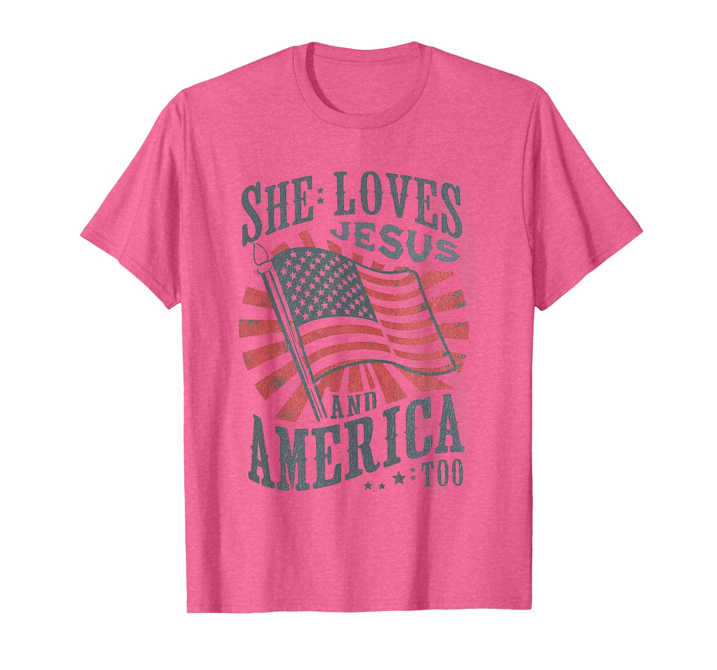 Women Retro She Loves Jesus and America Too USA 4th of July T-Shirt