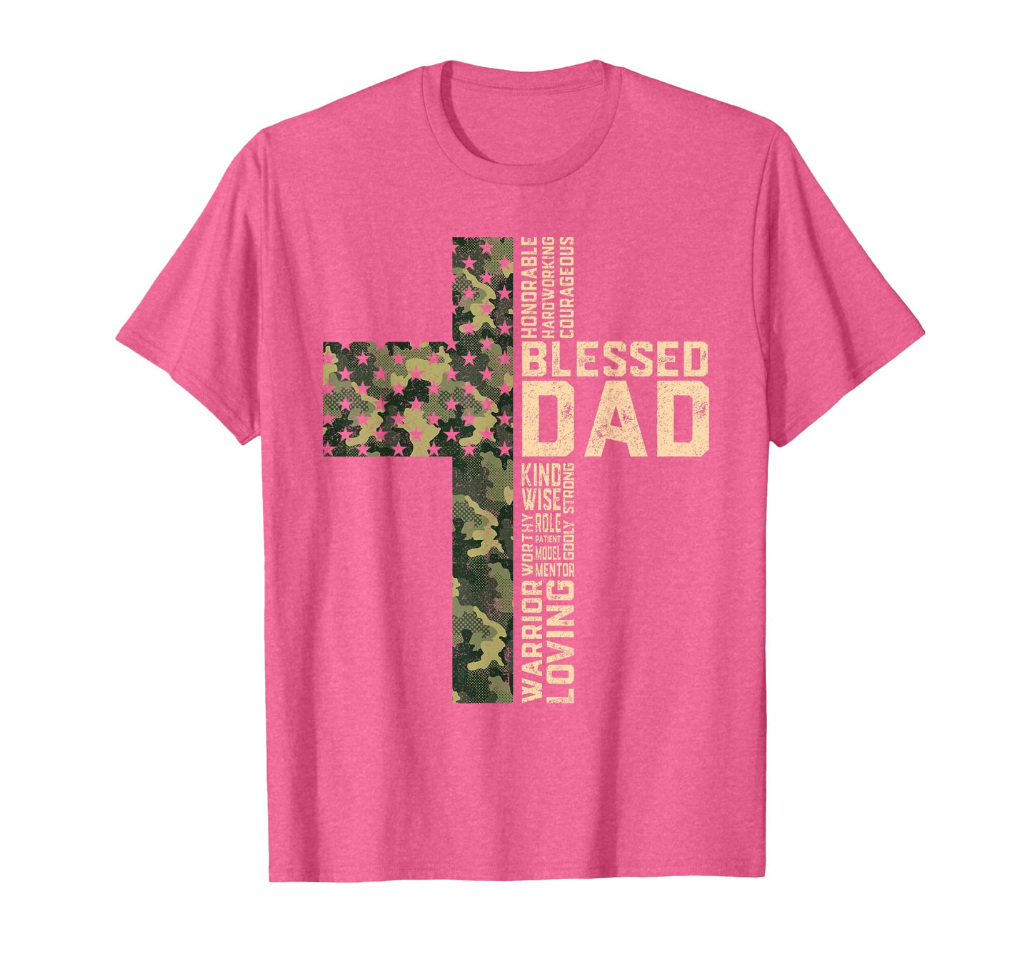 Christian Blessed Dad Camo Flag Cross Religious Father's Day T-Shirt