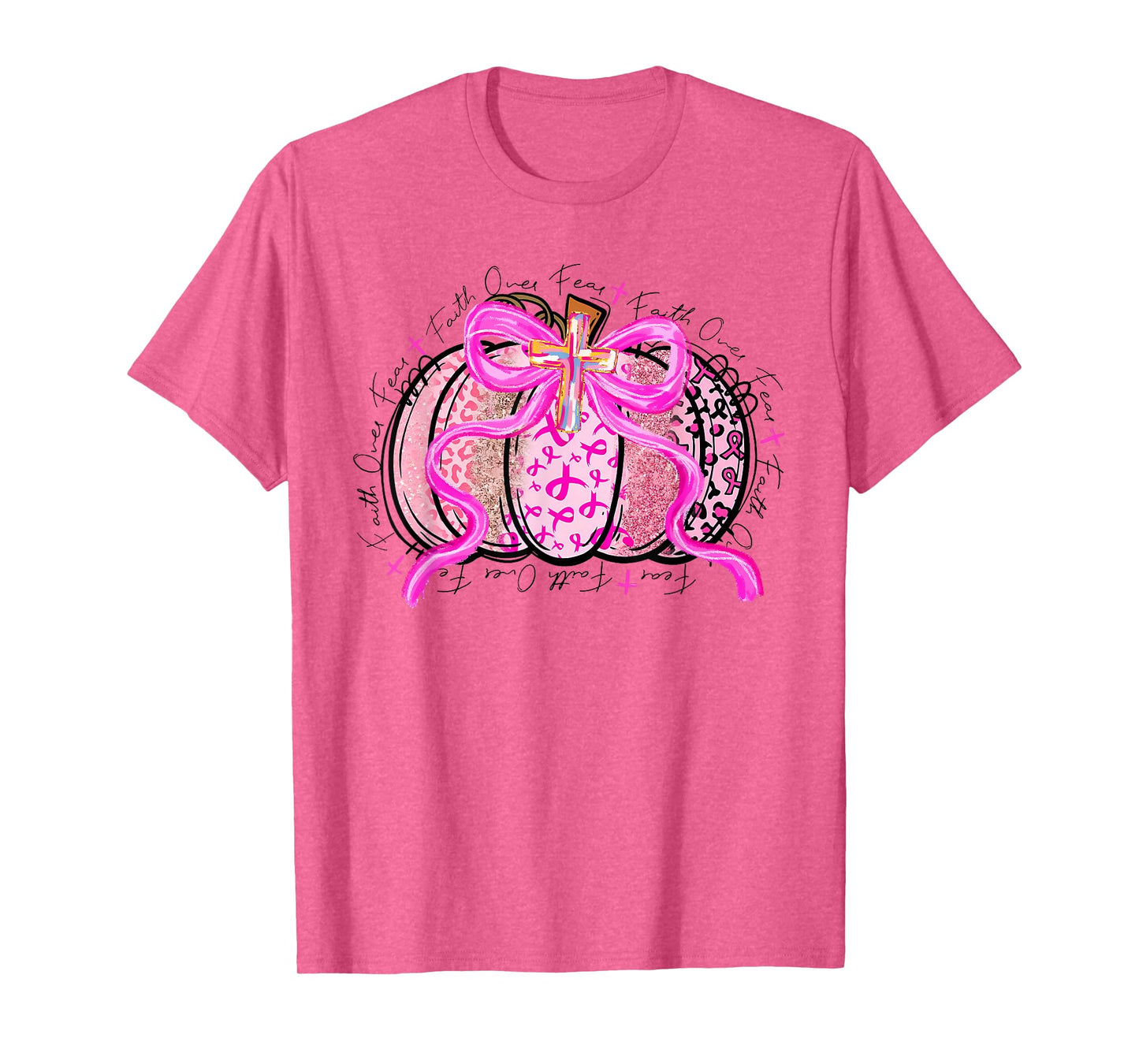 Faith Over Fear Preppy Pumpkin Christian Breast Cancer Fall T-Shirt