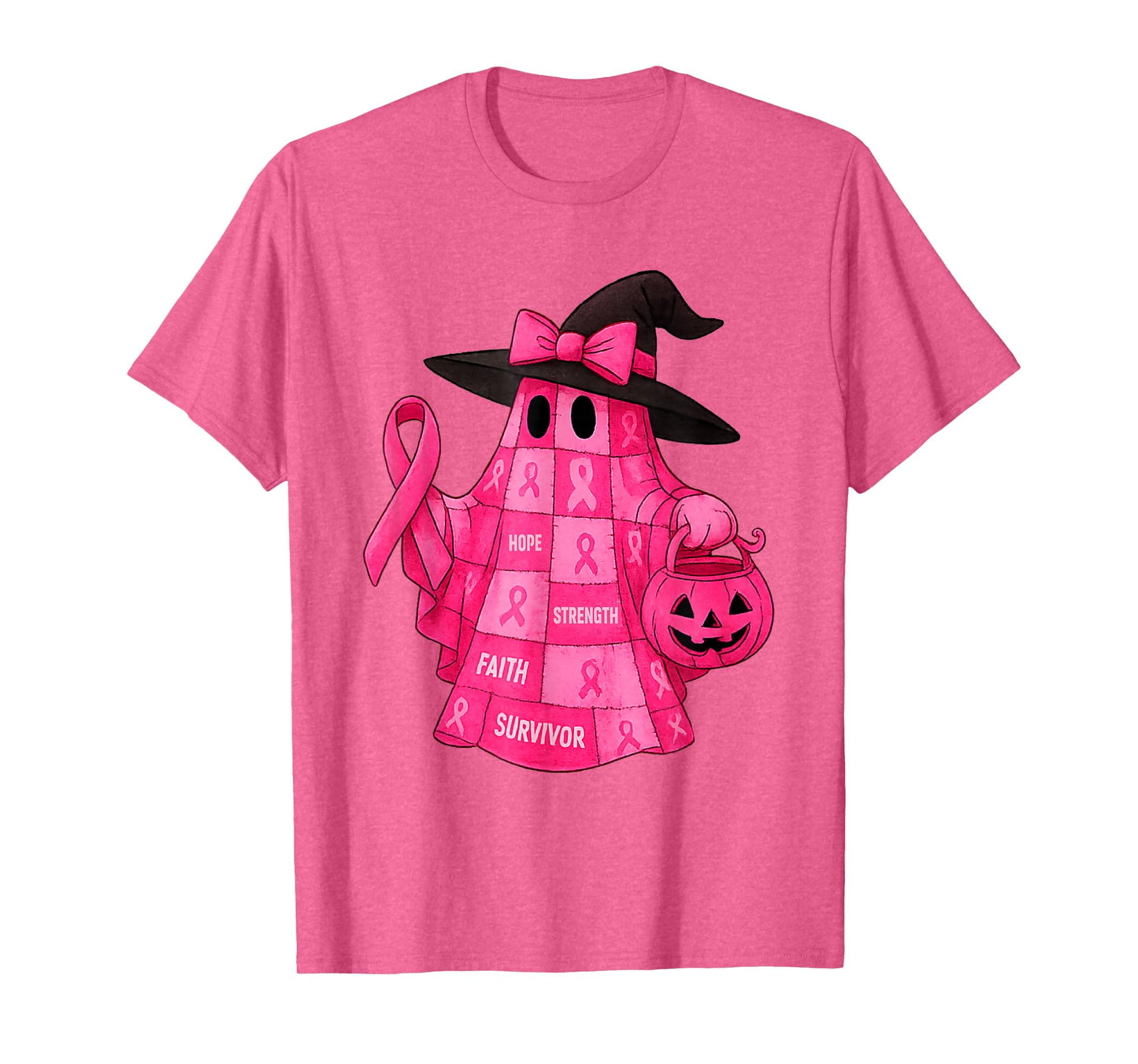 Breast Cancer Awareness Ghost Pink Ribbon Patchwork Ghost T-Shirt
