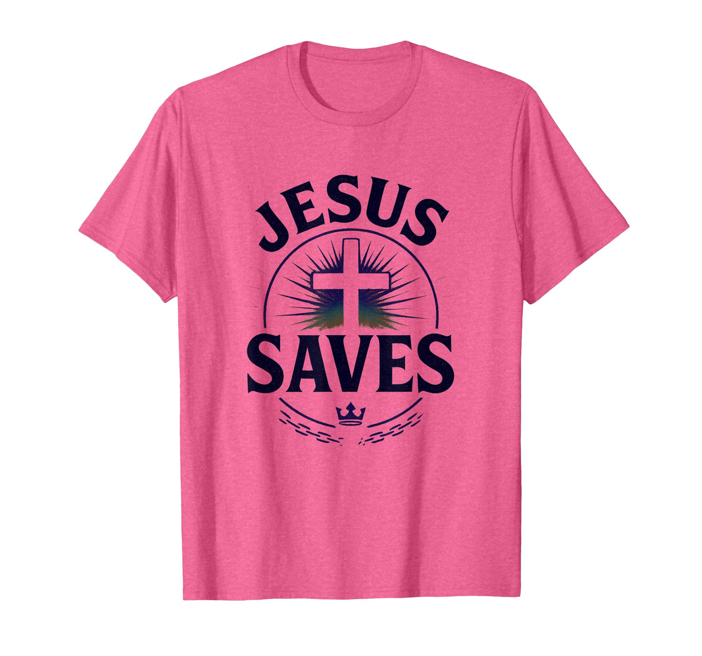 Jesus Saves Cross Chain Broken Crown Distressed Look T-Shirt