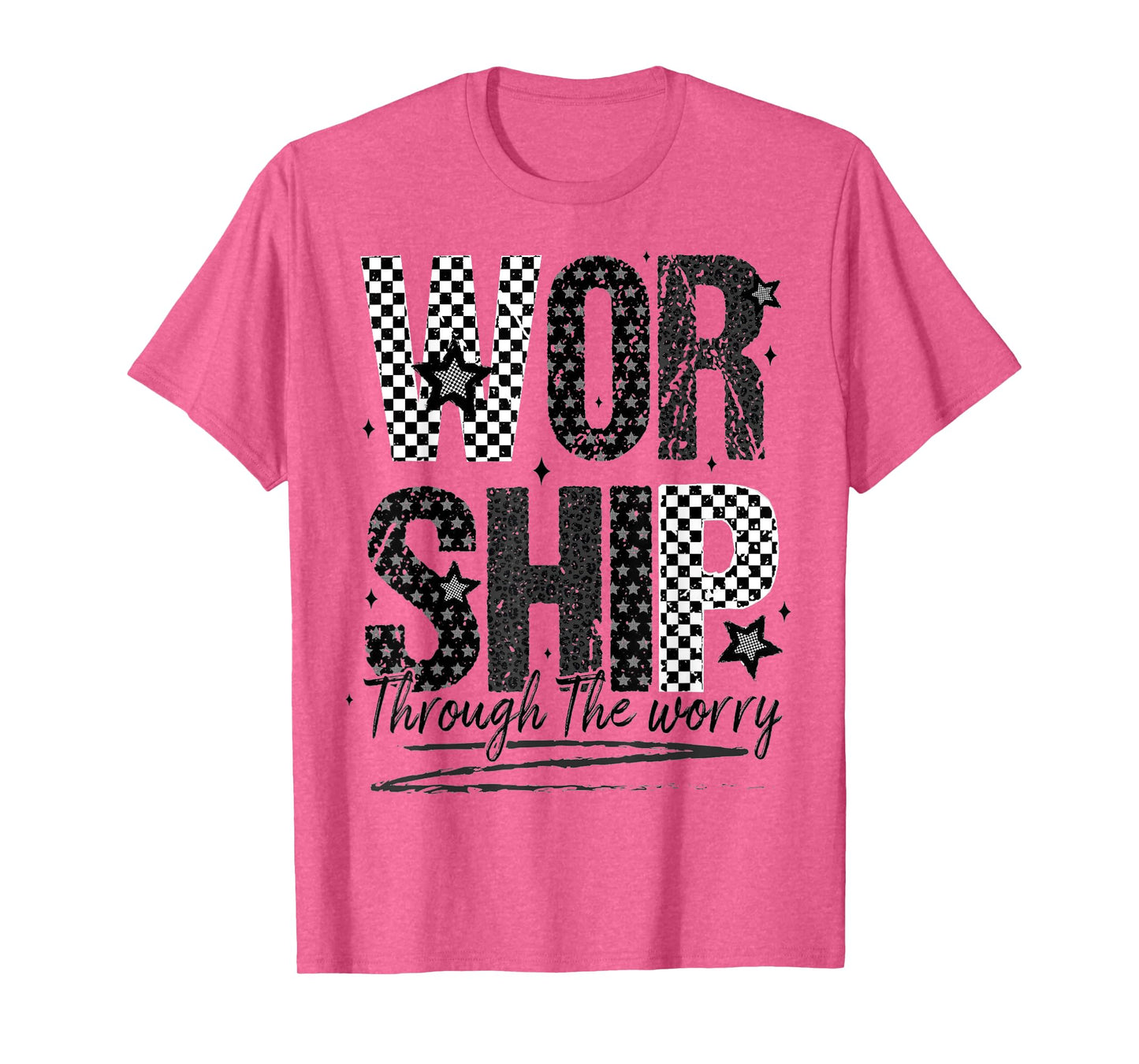 Worship Through The Worry Jesus Bible Verse Checkered T-Shirt