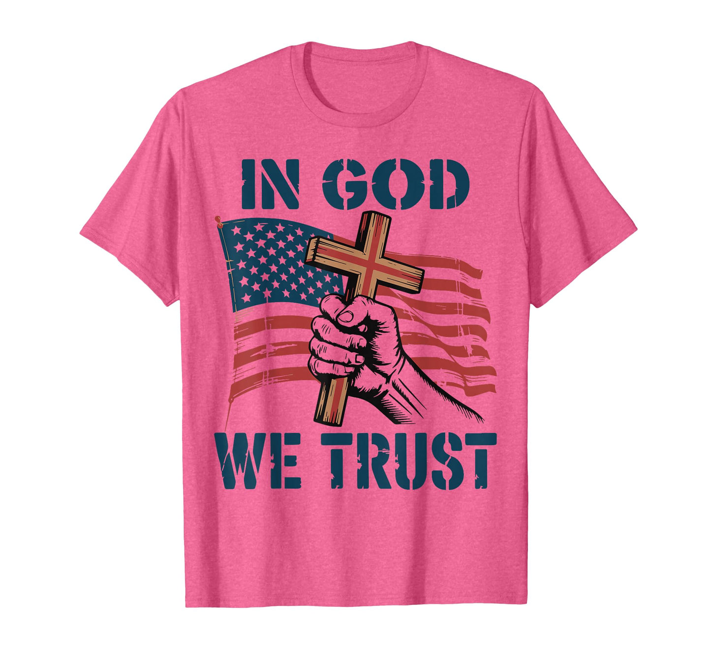 Mens in God We Trust American Flag Christian Patriotic Cross T-Shirt