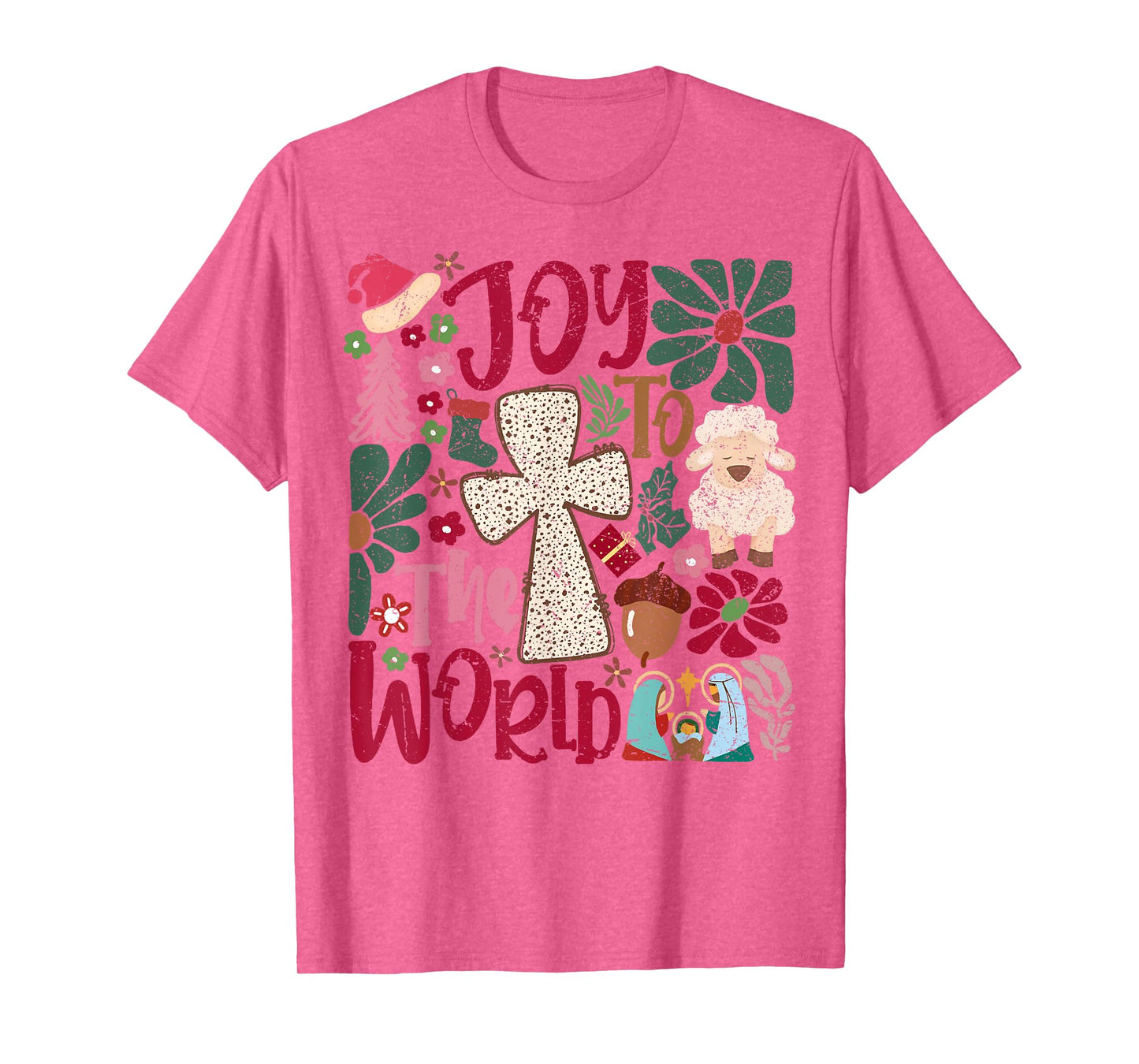 Joy to the World Christmas Nativity Scene Boho Flower T-Shirt