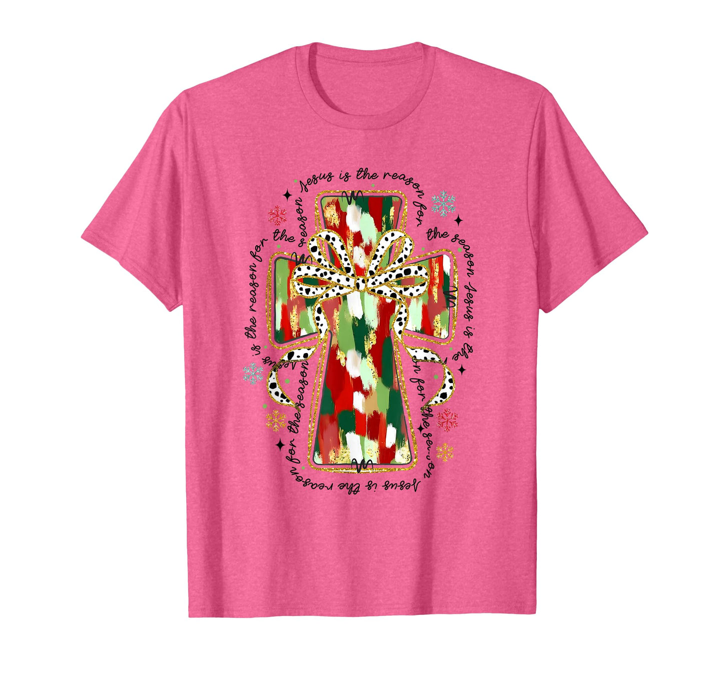 Christmas Jesus is the Reason Christian Cross Coquette Bow T-Shirt
