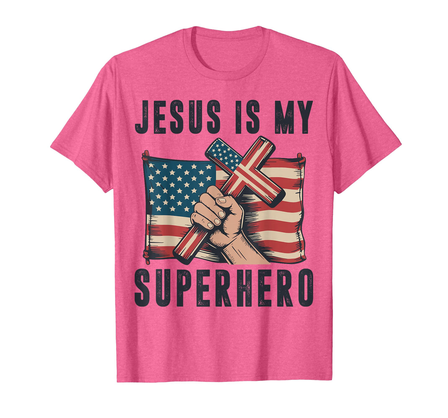 Jesus My Superhero Christian Patriotic Cross American Flag T-Shirt