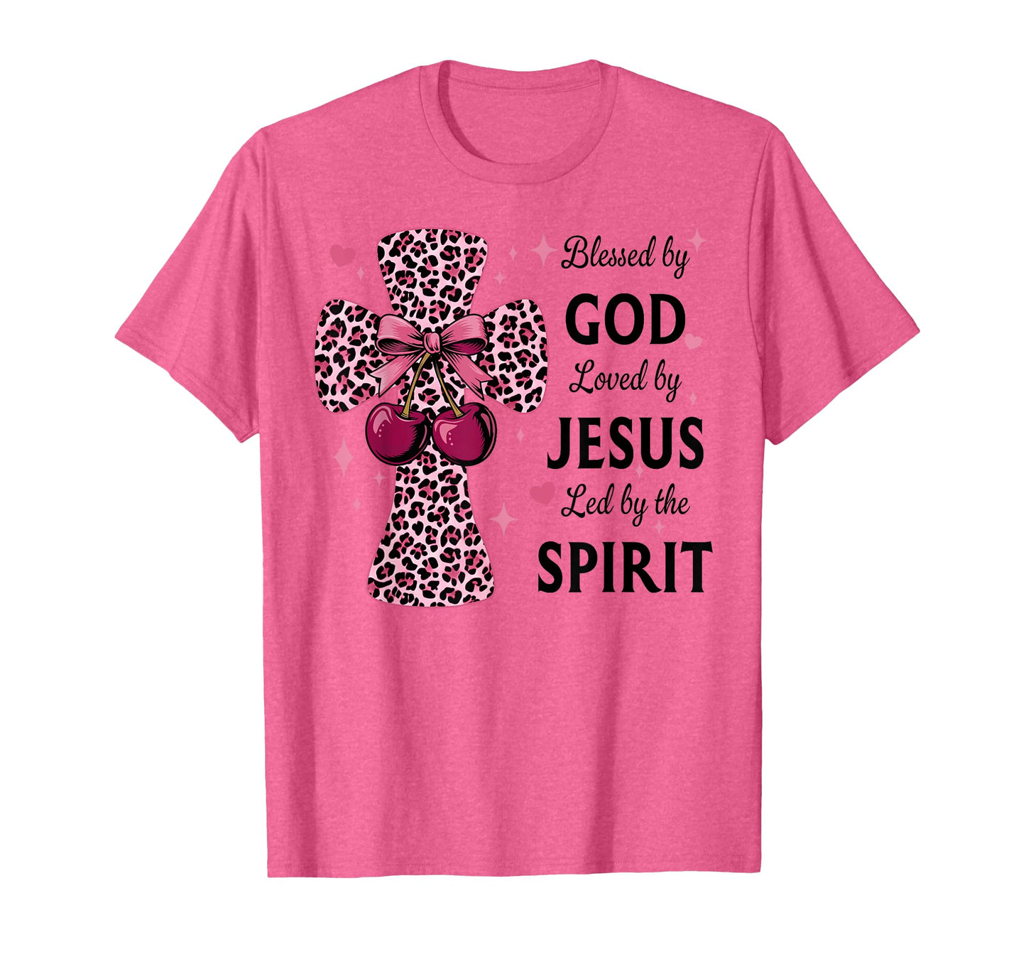 Blessed by God Loved by Jesus Coquette Leopard Cross T-Shirt