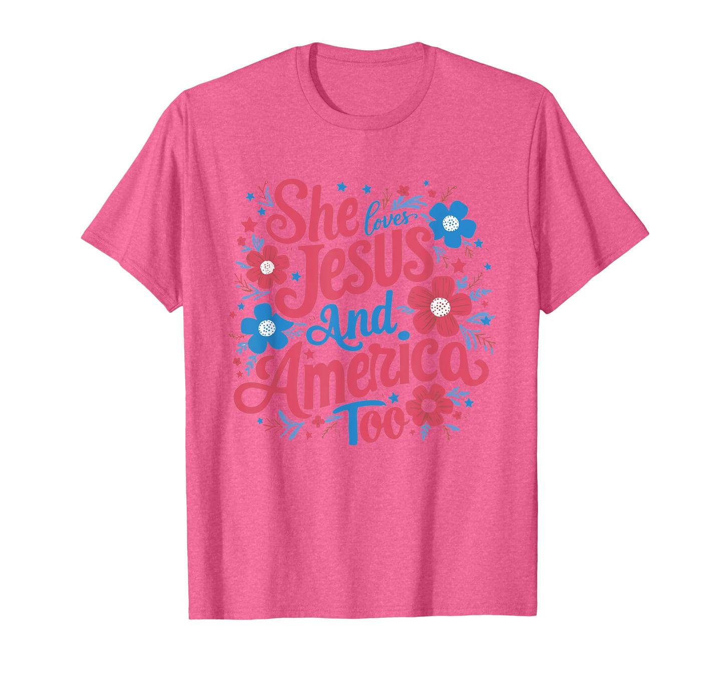 Retro She Loves Jesus and America Too Flowers 4th of July T-Shirt
