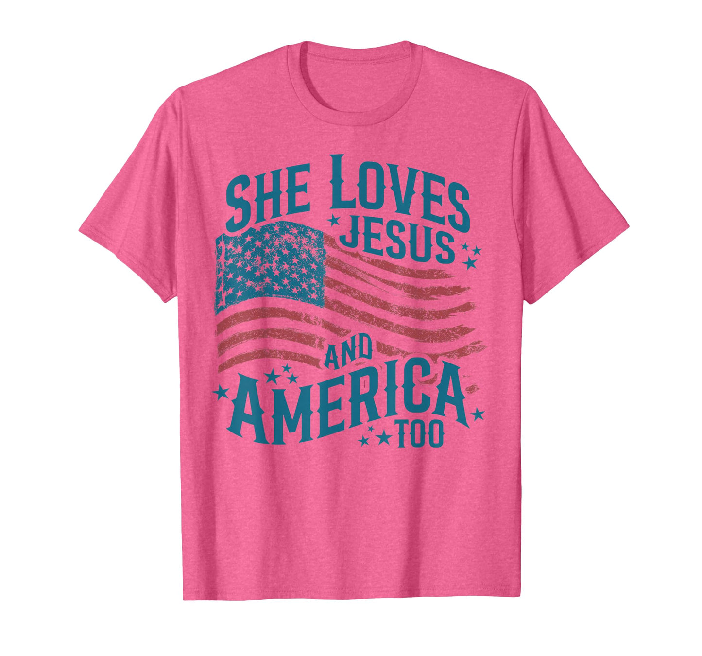 She Loves Jesus And America Too USA Flag 4th of July T-Shirt