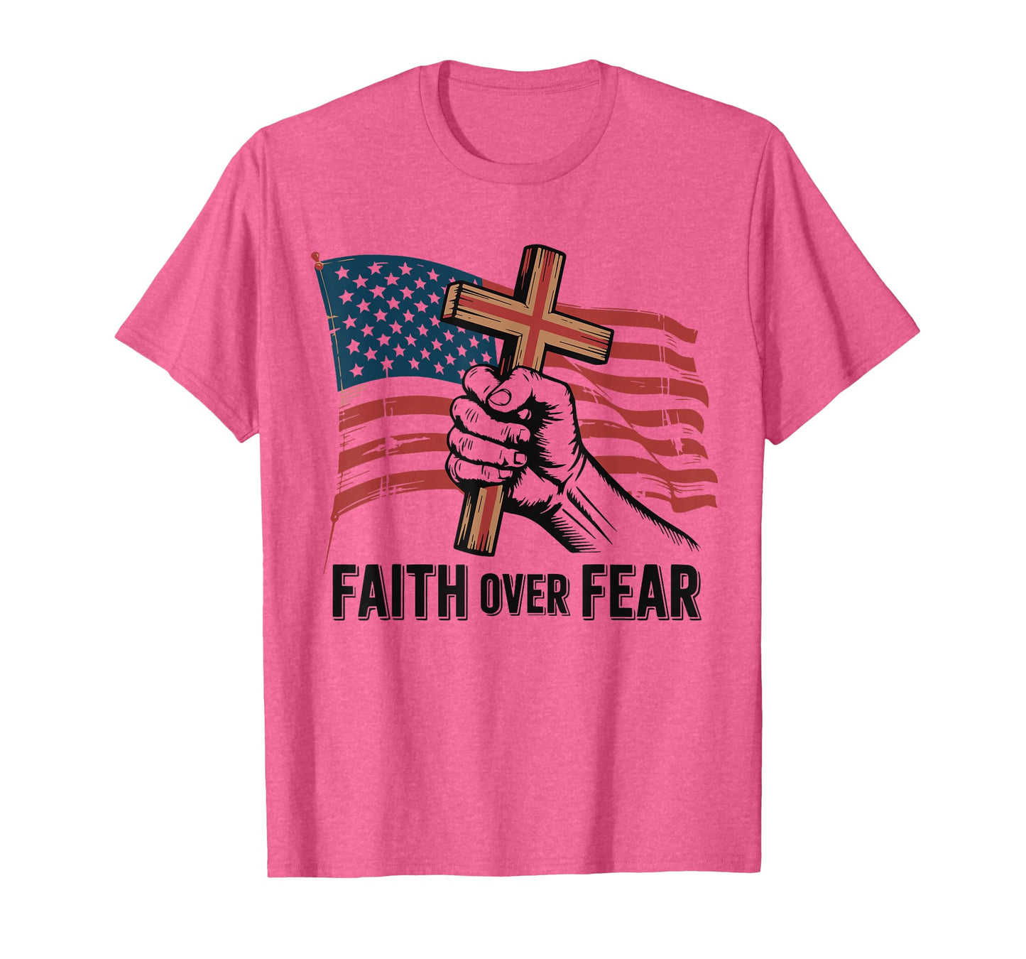 Christian Patriotic Cross Faith Over Fear American Flag Mens T-Shirt