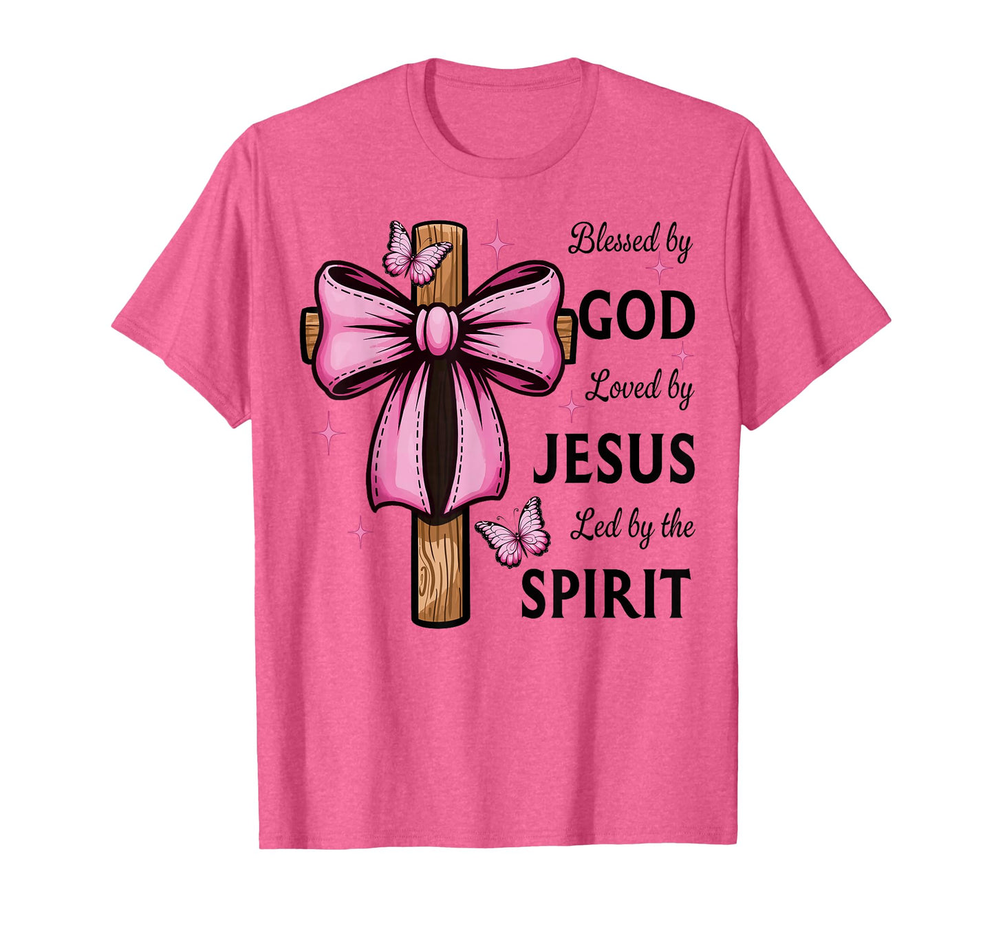 Blessed by God Loved by Jesus Pink Coquette Bow And Cross T-Shirt