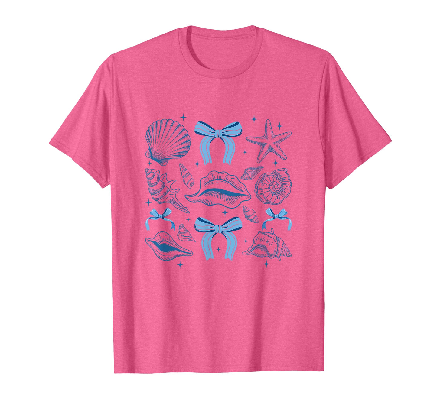 Blue Coquette Bow Seashell Retro Beach Summer Vibes Girls T-Shirt