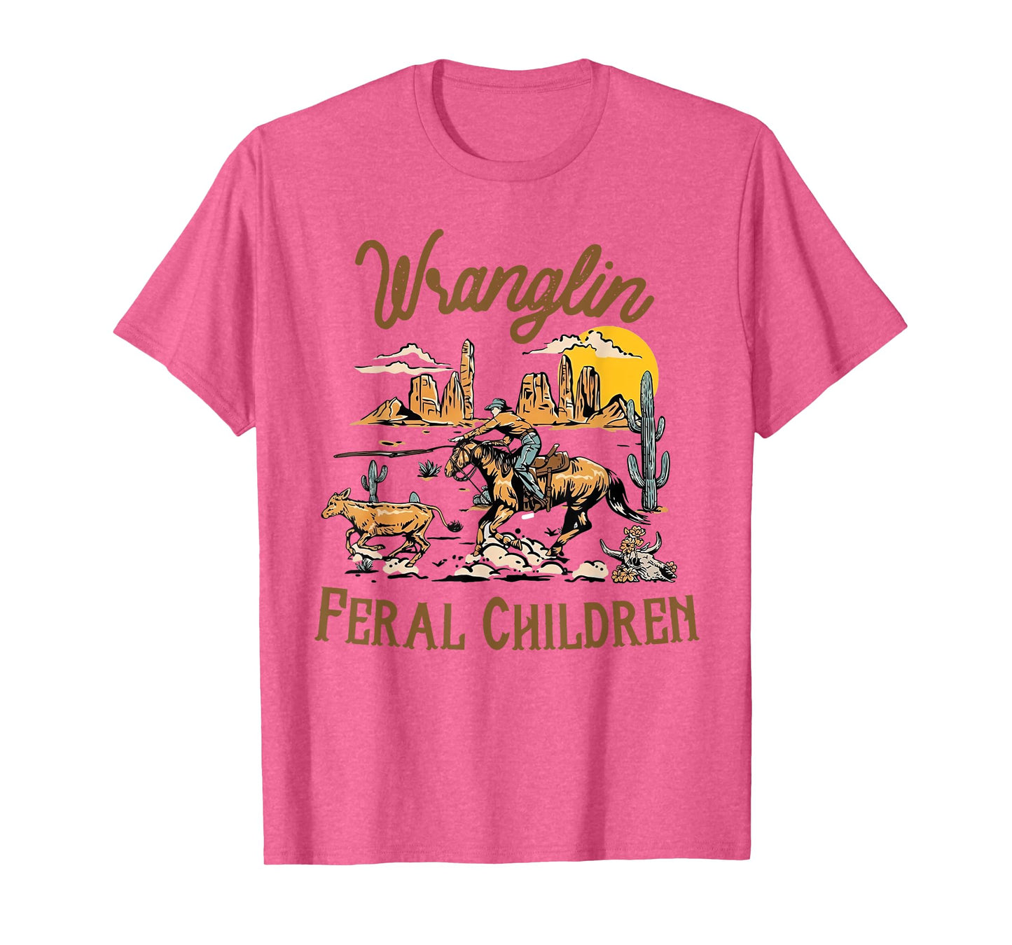 Wrangling Feral Children Quote Humor Cowboy Kids Boys Retro T-Shirt