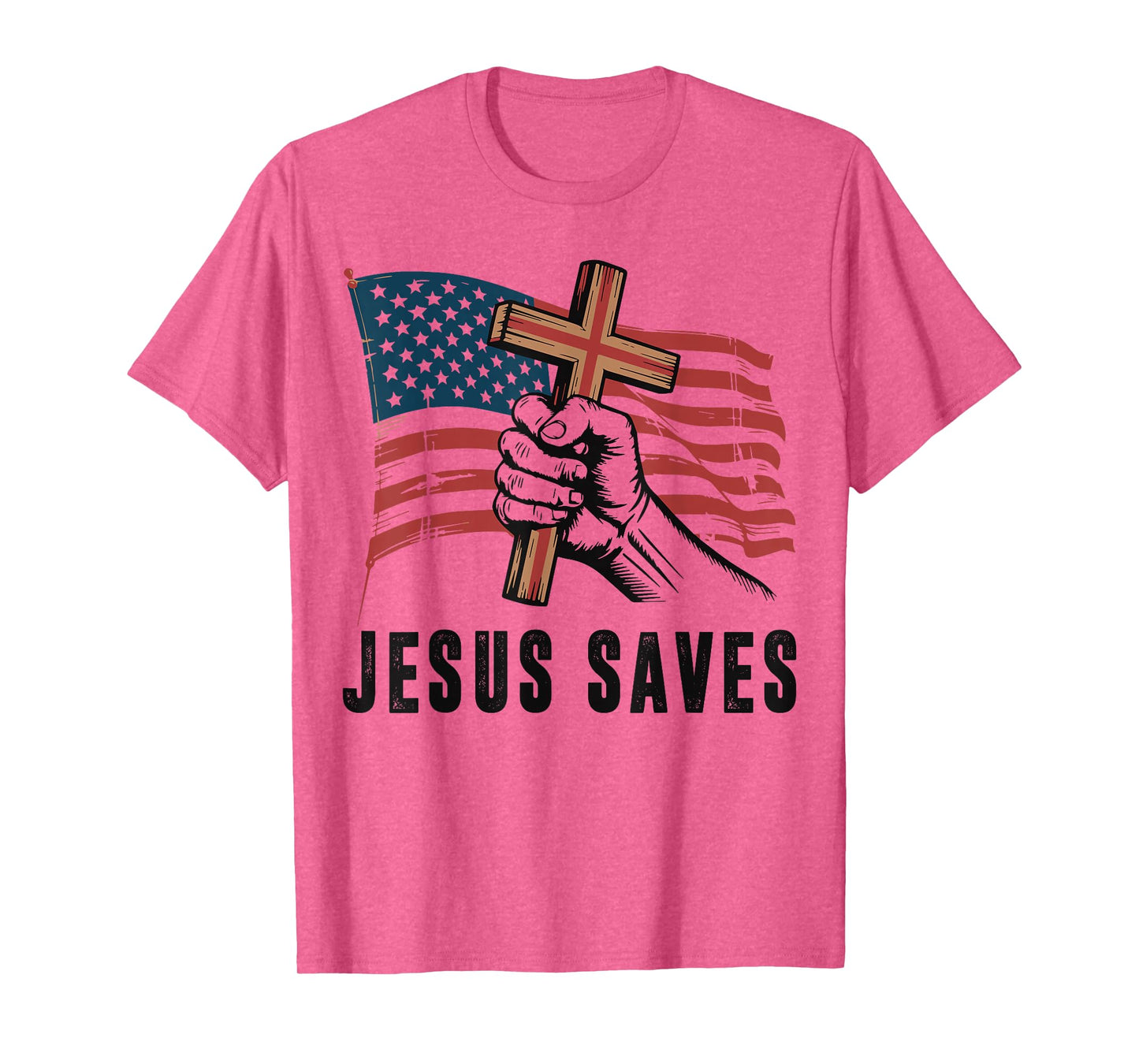 White Jesus Saves Christian Patriotic Cross American Flag T-Shirt