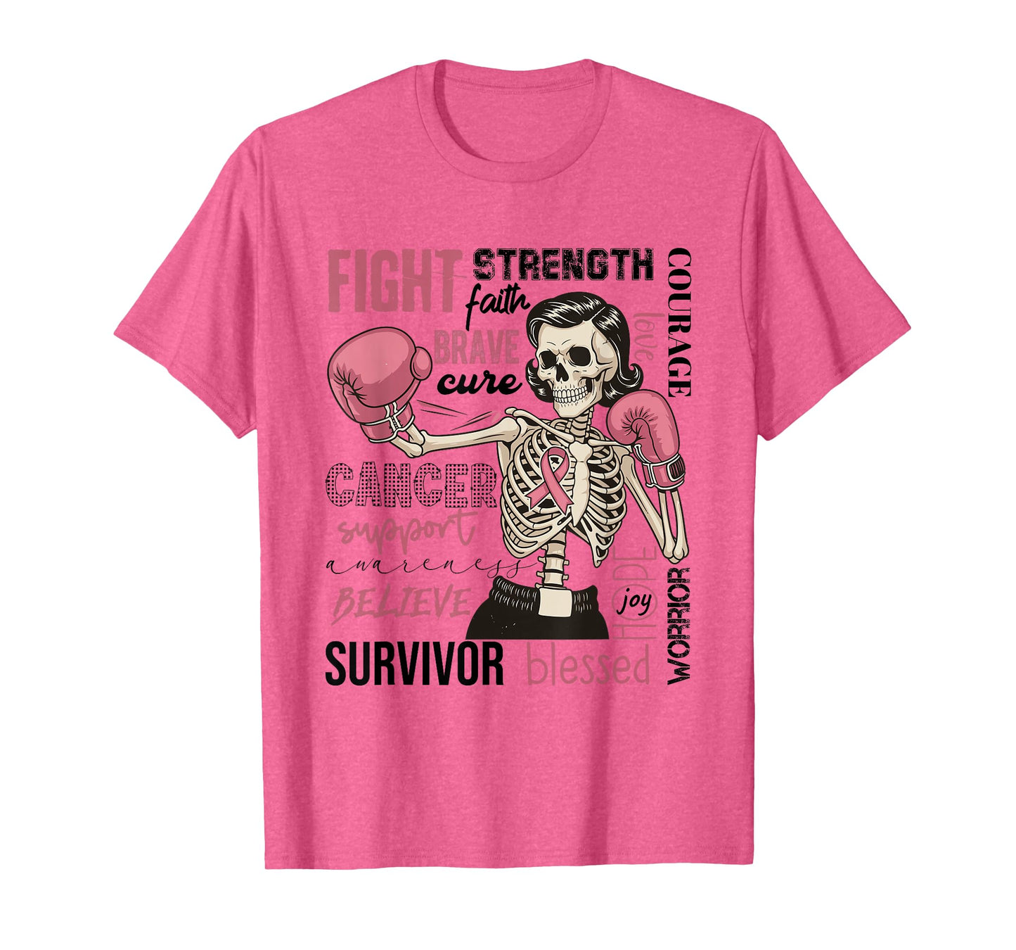 Breast Cancer Awareness Skeleton Fighter Boxing Support Girl T-Shirt