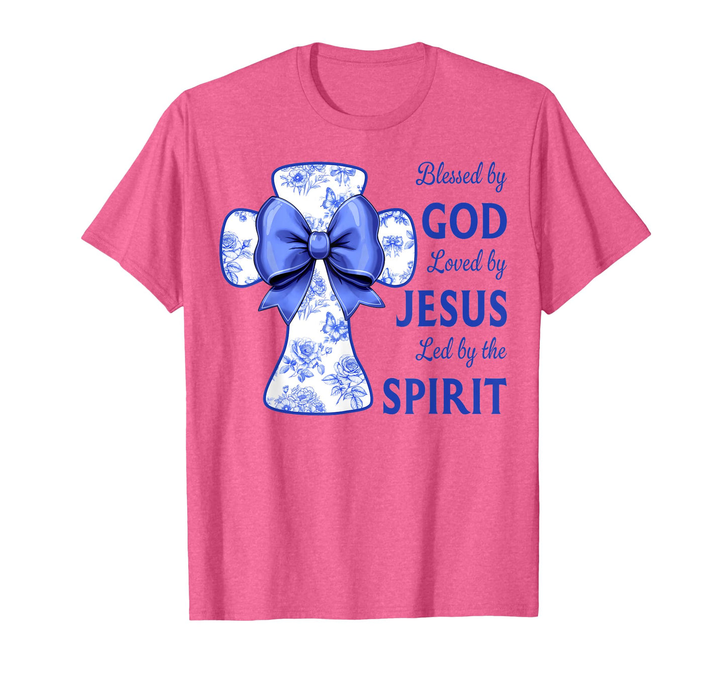 Blessed by God Loved by Jesus Blue Toile Cross Christian T-Shirt