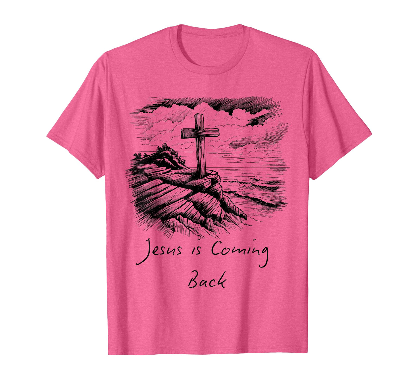 Jesus is coming Back sketch Drawing Cross Christian white T-Shirt