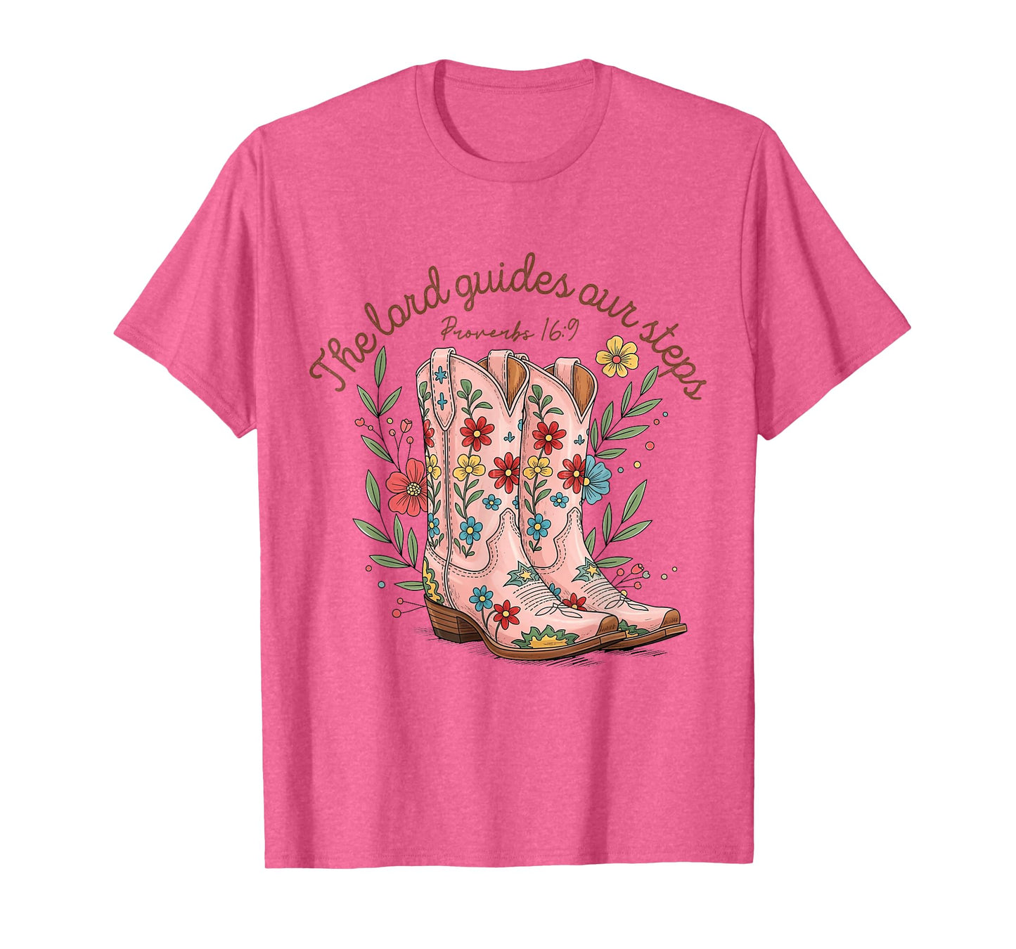 The Lord Guides Our Steps Western Cowboy Boots Bible Verse T-Shirt
