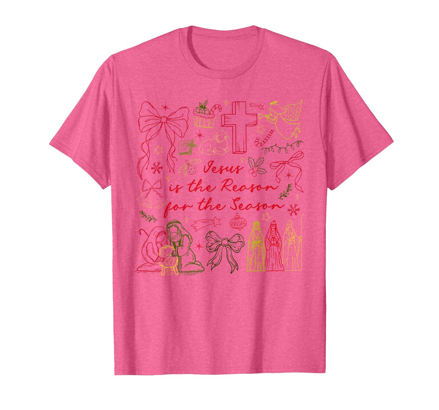 Jesus is The Reason Christian Cross Coquette Bow Christmas T-Shirt