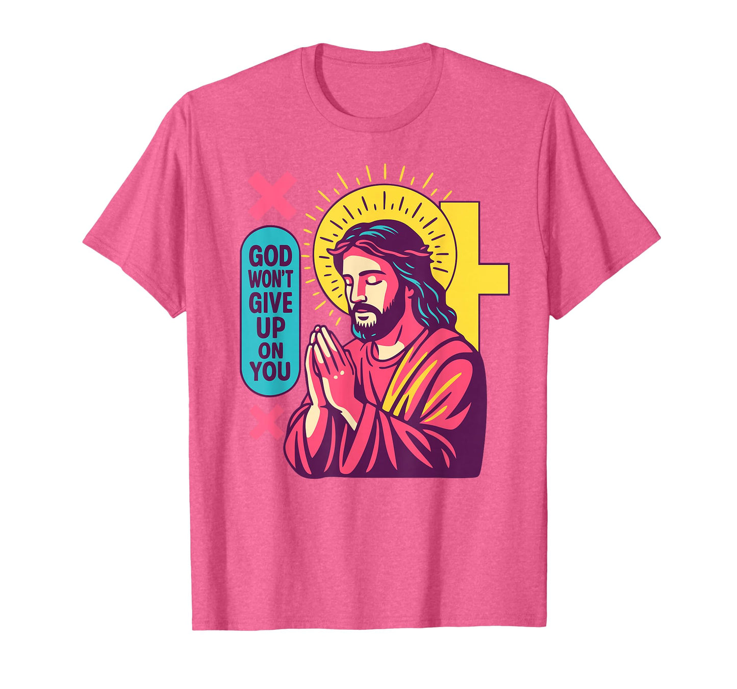 Jesus Anime Christian Manga Retro Faithwave Prayer Pink Art T-Shirt