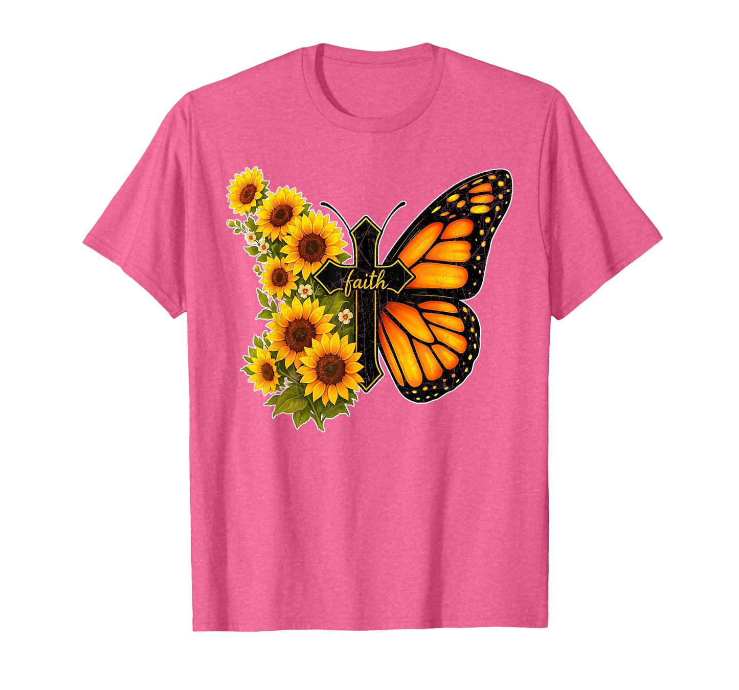 Faith Cross Vintage Sunflower Butterfly Christian T-Shirt