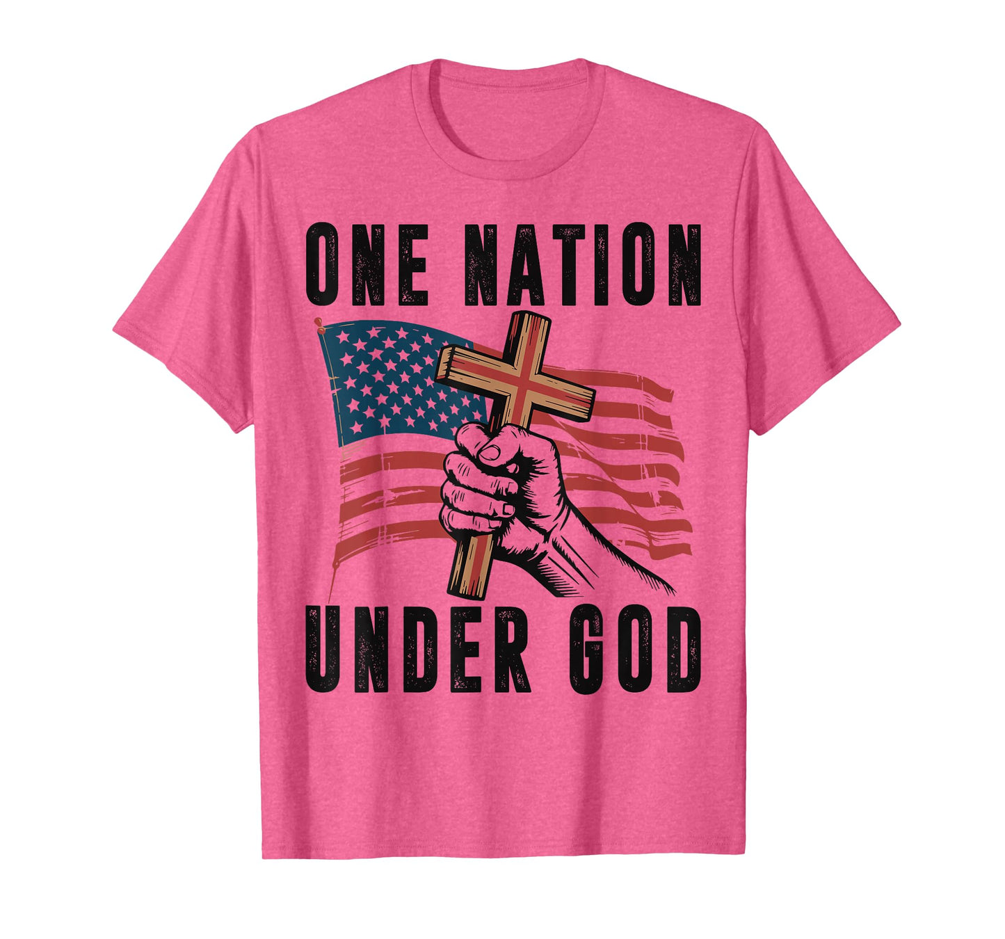 One Nation Under God Christian Patriotic Cross American Flag T-Shirt