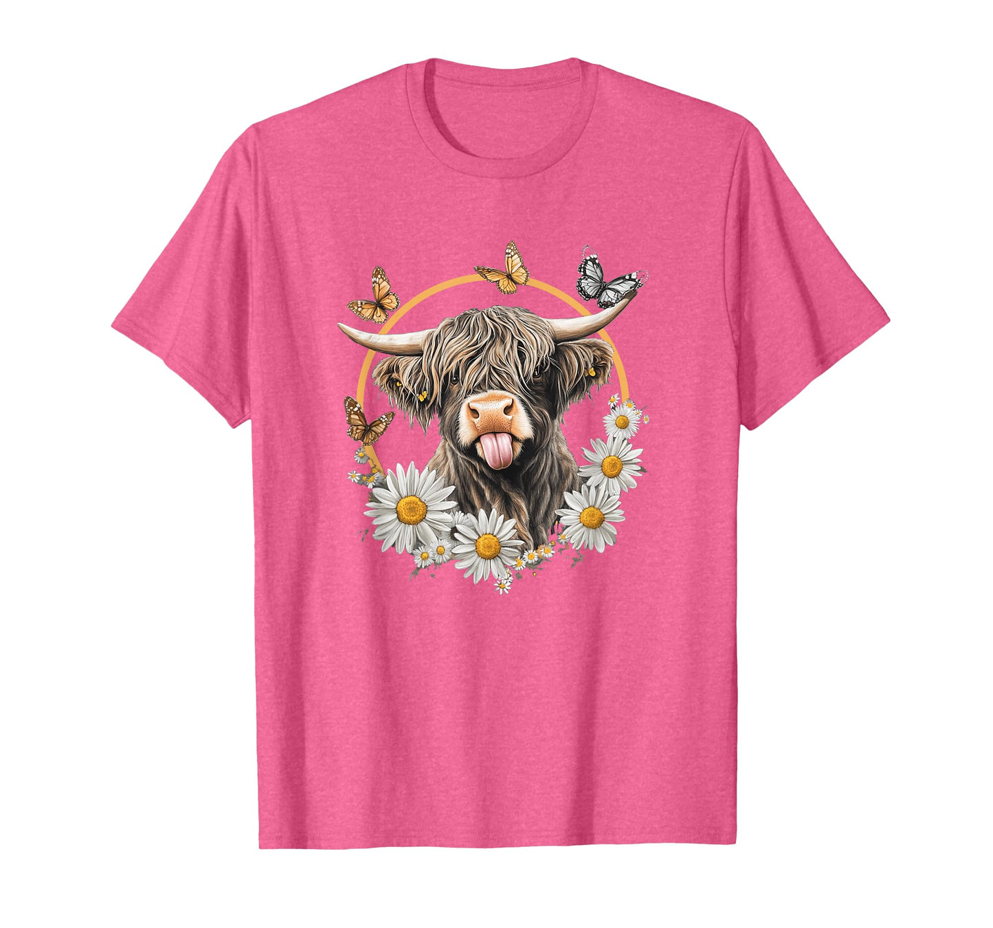 Highland Cow With Sunflower Daisies Butterflies Farm Western T-Shirt