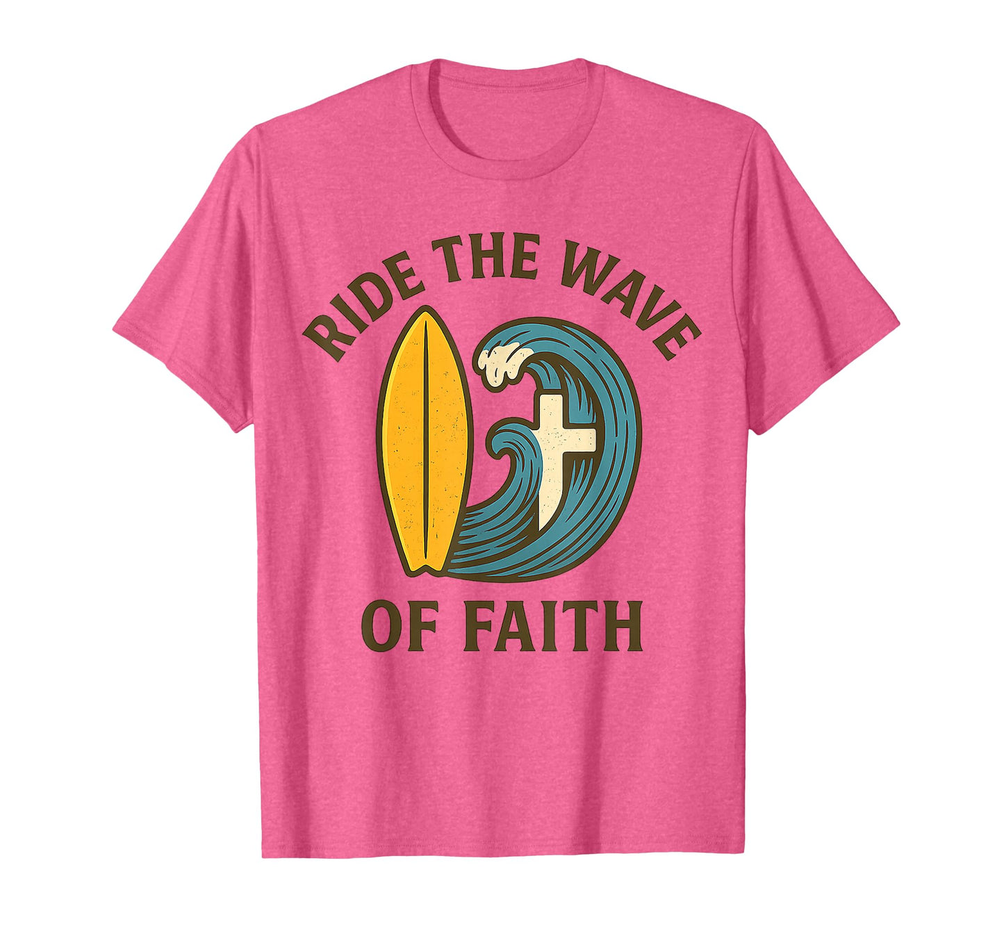 Christian Surfer Ride The Wave of Faith Surfboard Cross T-Shirt