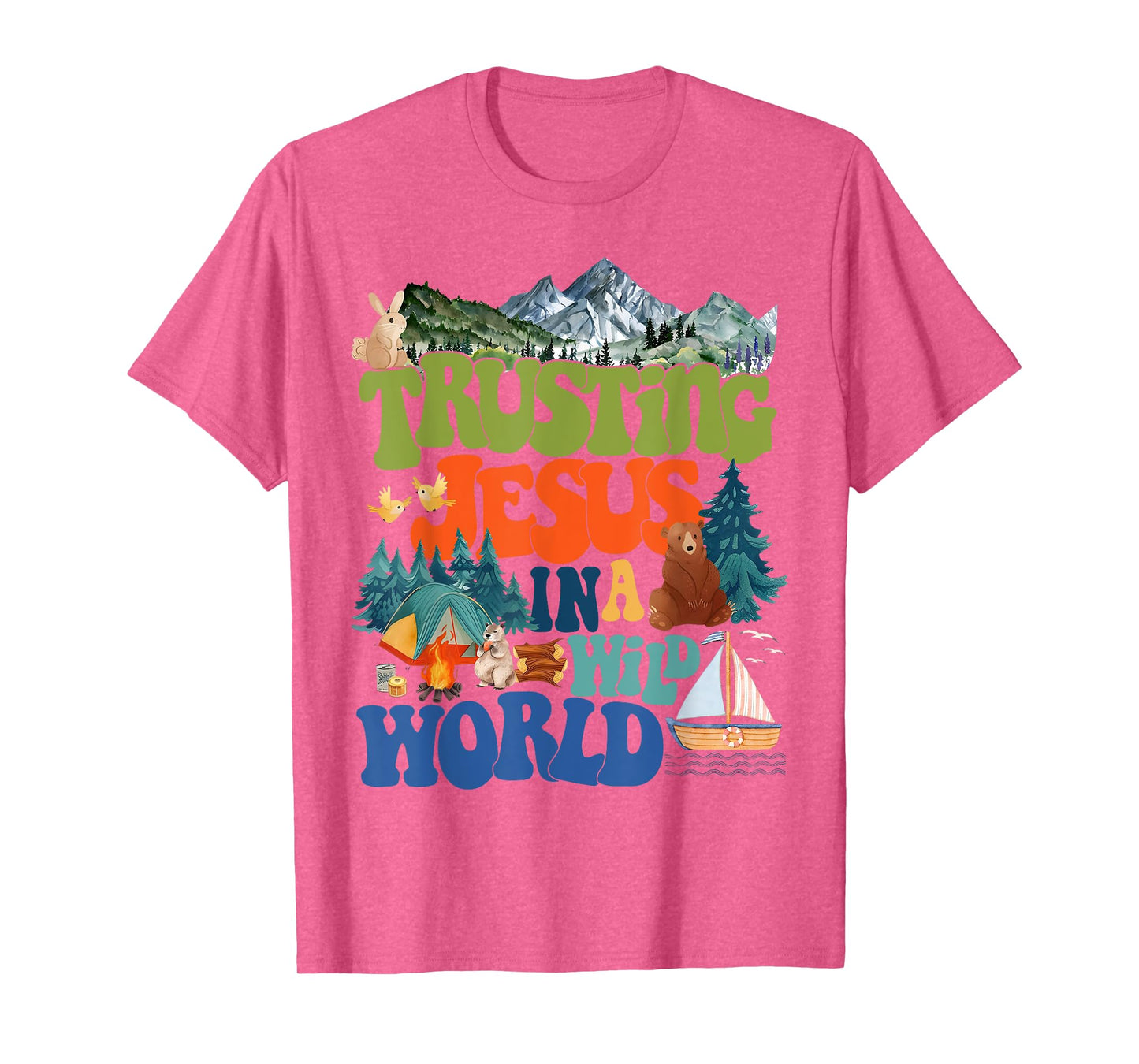 Retro Trusting Jesus In A Wild World VBS 2025 Summer Camping T-Shirt