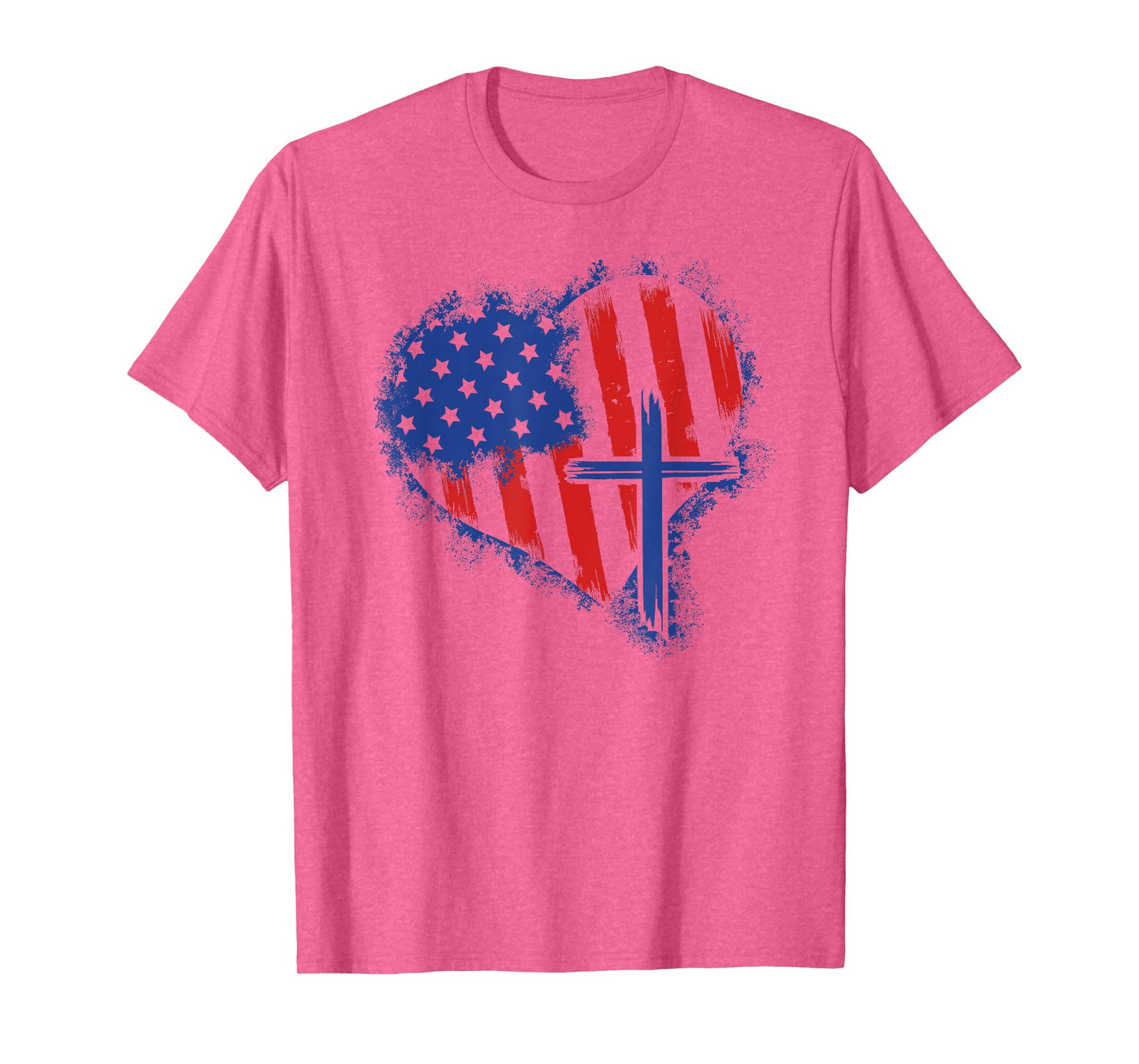 American Flag Heart Christian Cross Religious 4th of July T-Shirt