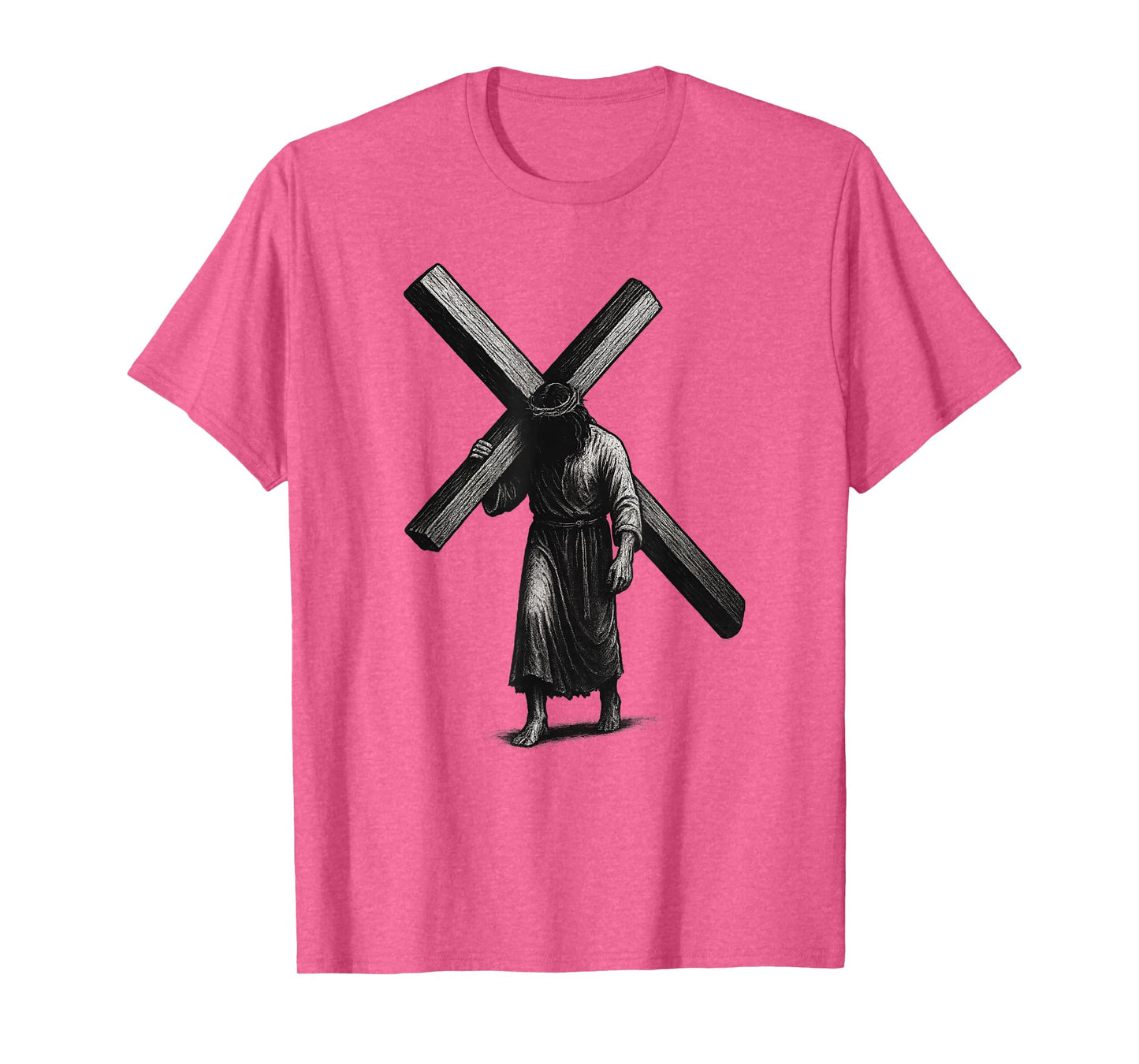 Jesus Carrying The Cross Hand Drawn Style Christian Art T-Shirt