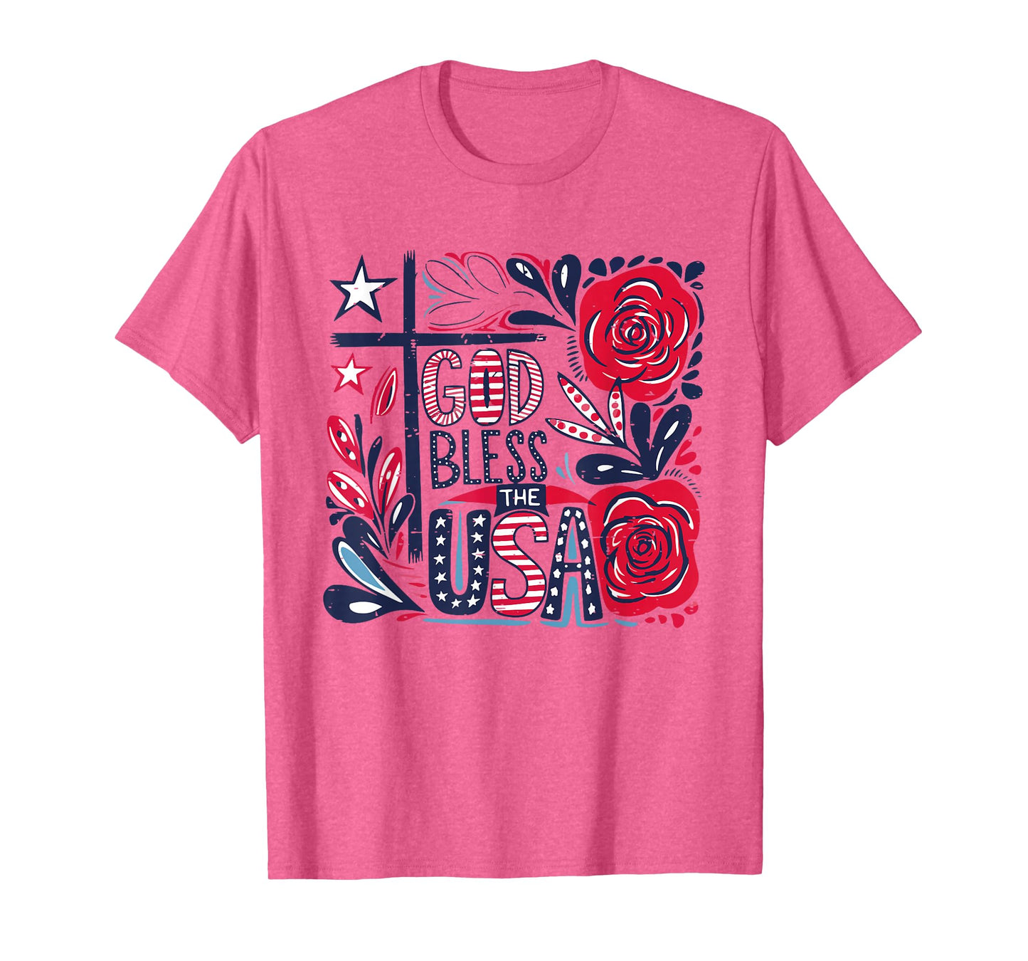 Retro Boho Floral God Bless The USA Christian 4th Of July T-Shirt