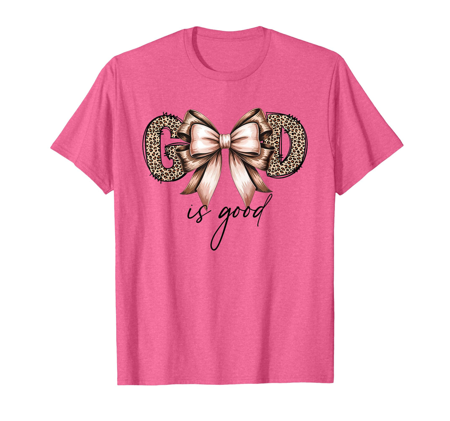 God is Good Leopard Letters with Bow Vintage Christian T-Shirt