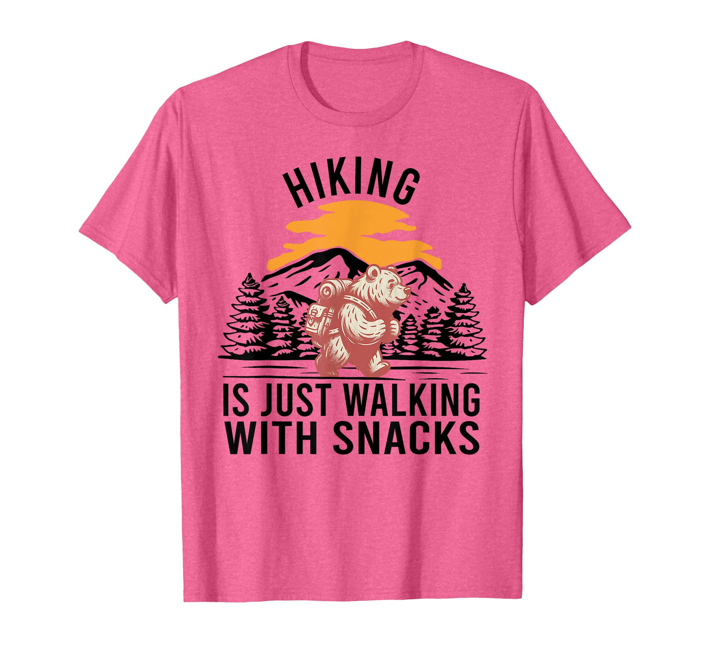 Hiking is Just Walking With Snacks Funny Bear Hiking Retro T-Shirt