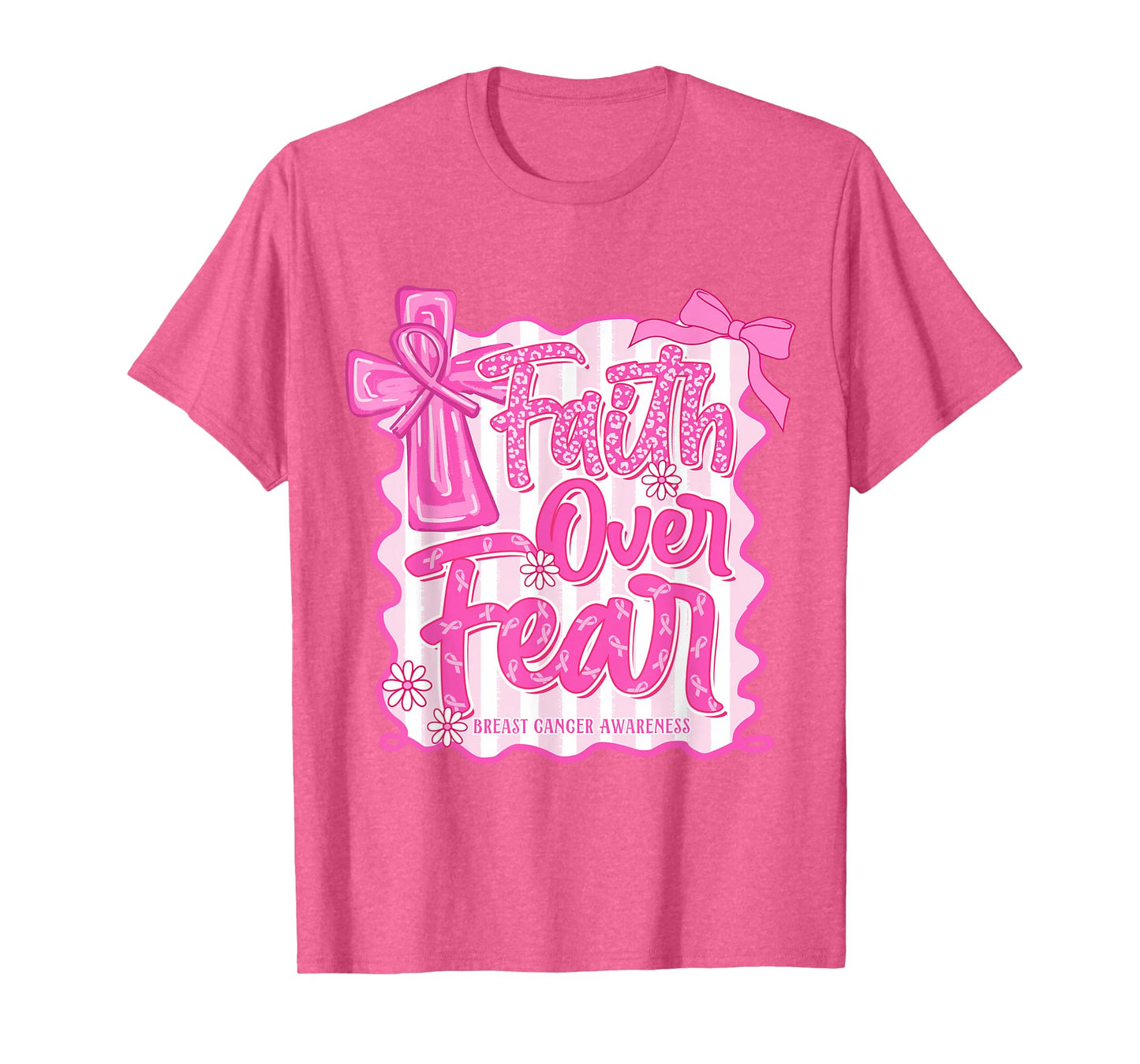 Faith Over Fear Preppy Bow Breast Cancer Warrior Christian T-Shirt