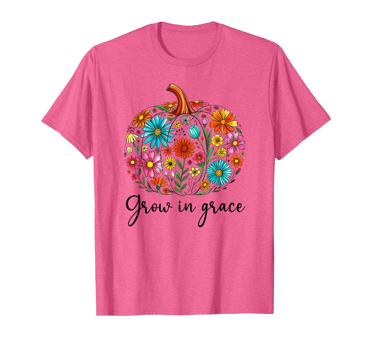 Grow in Grace Christian Pumpkin Floral Fall Bible Verse God T-Shirt
