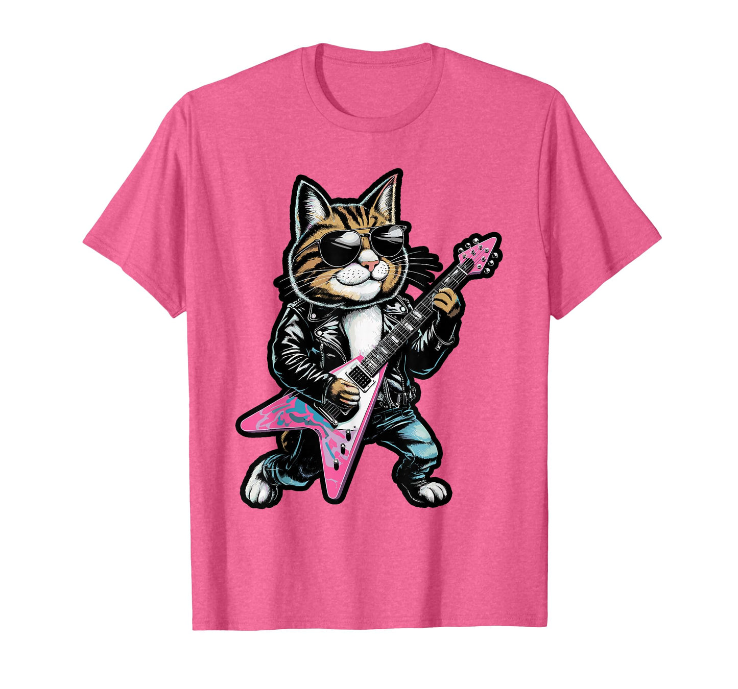 Rock Star Cat Playing Guitar Design T-Shirt