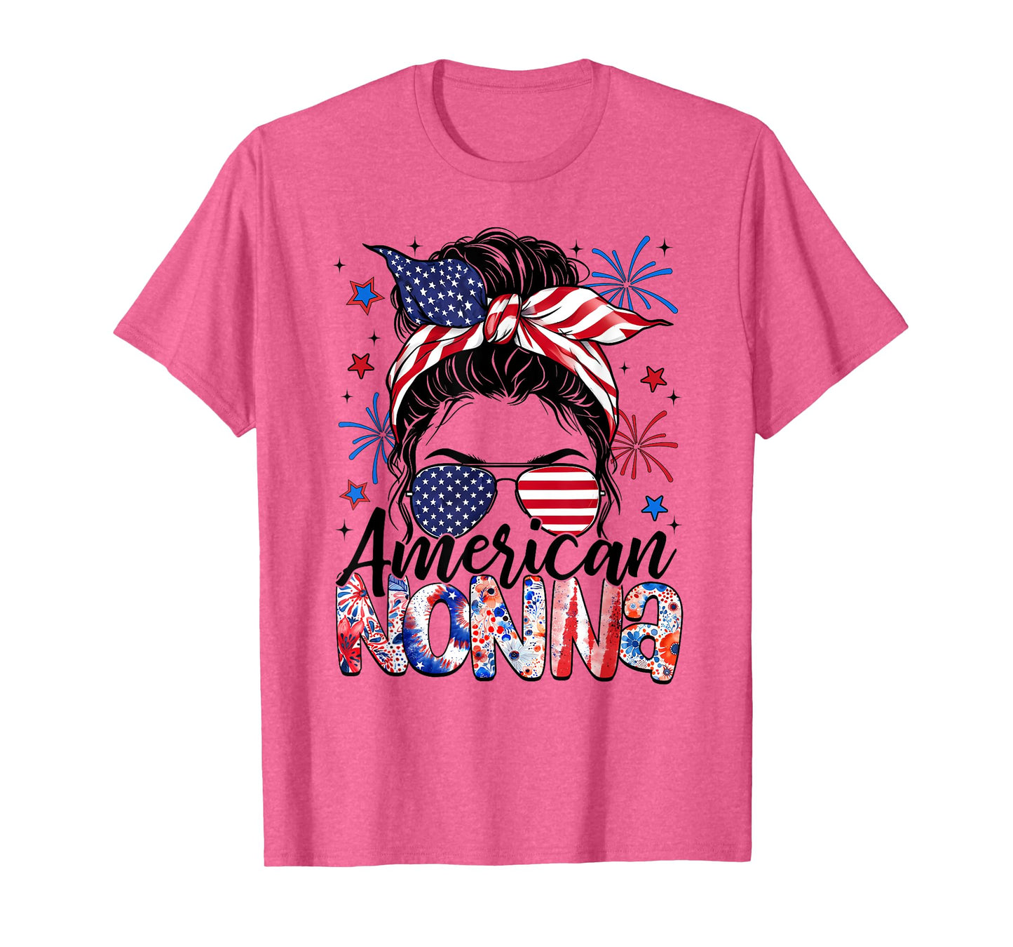 Nonna 4th Of July American Flag Patriotic Messy Bun T-Shirt