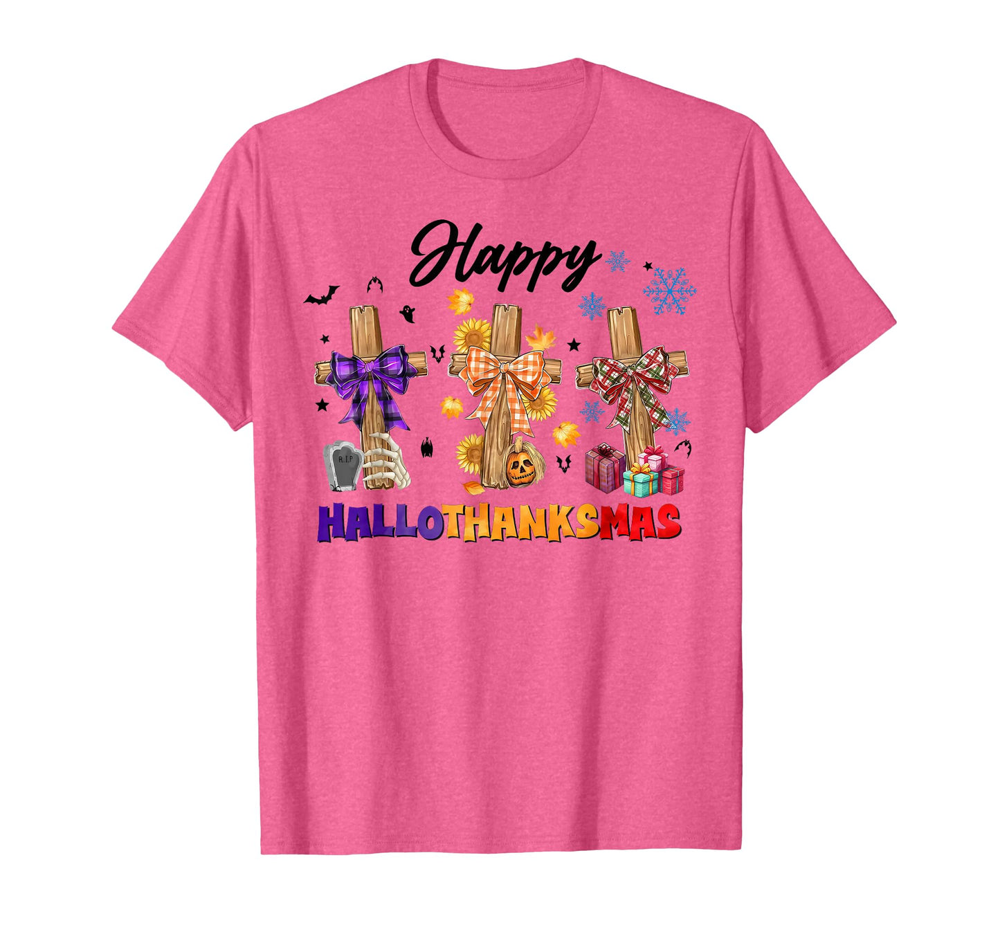 Happy Hallothanksmas Coquette Bow Cross Christian Jesus T-Shirt