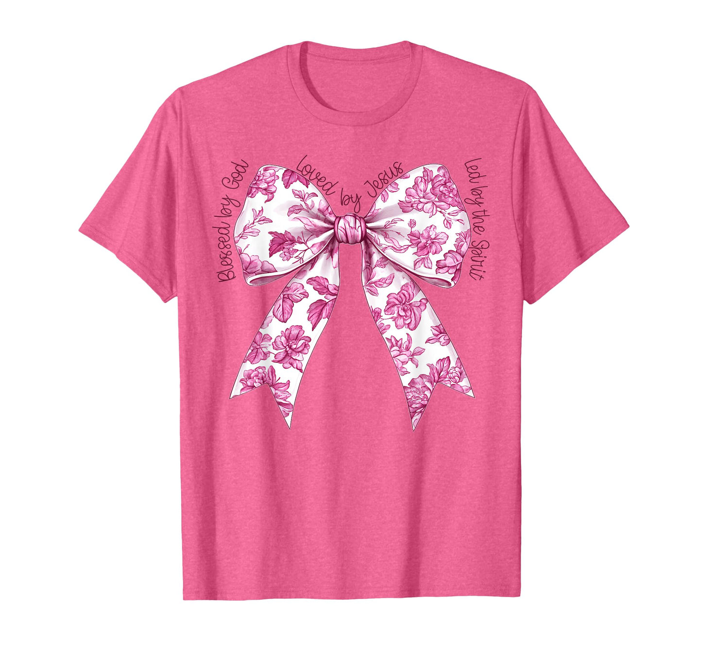 Blessed By God Loved By Jesus Pink Toile Coquette Bow T-Shirt