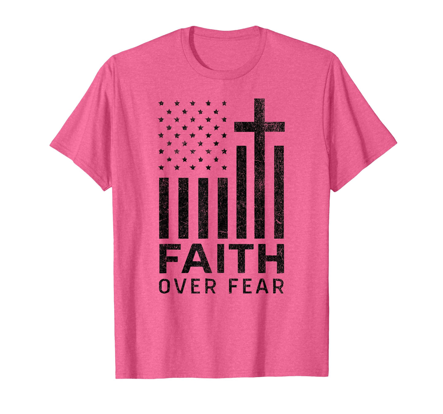 Faith Over Fear Cross Patriotic American Flag Jesus Tee T-Shirt