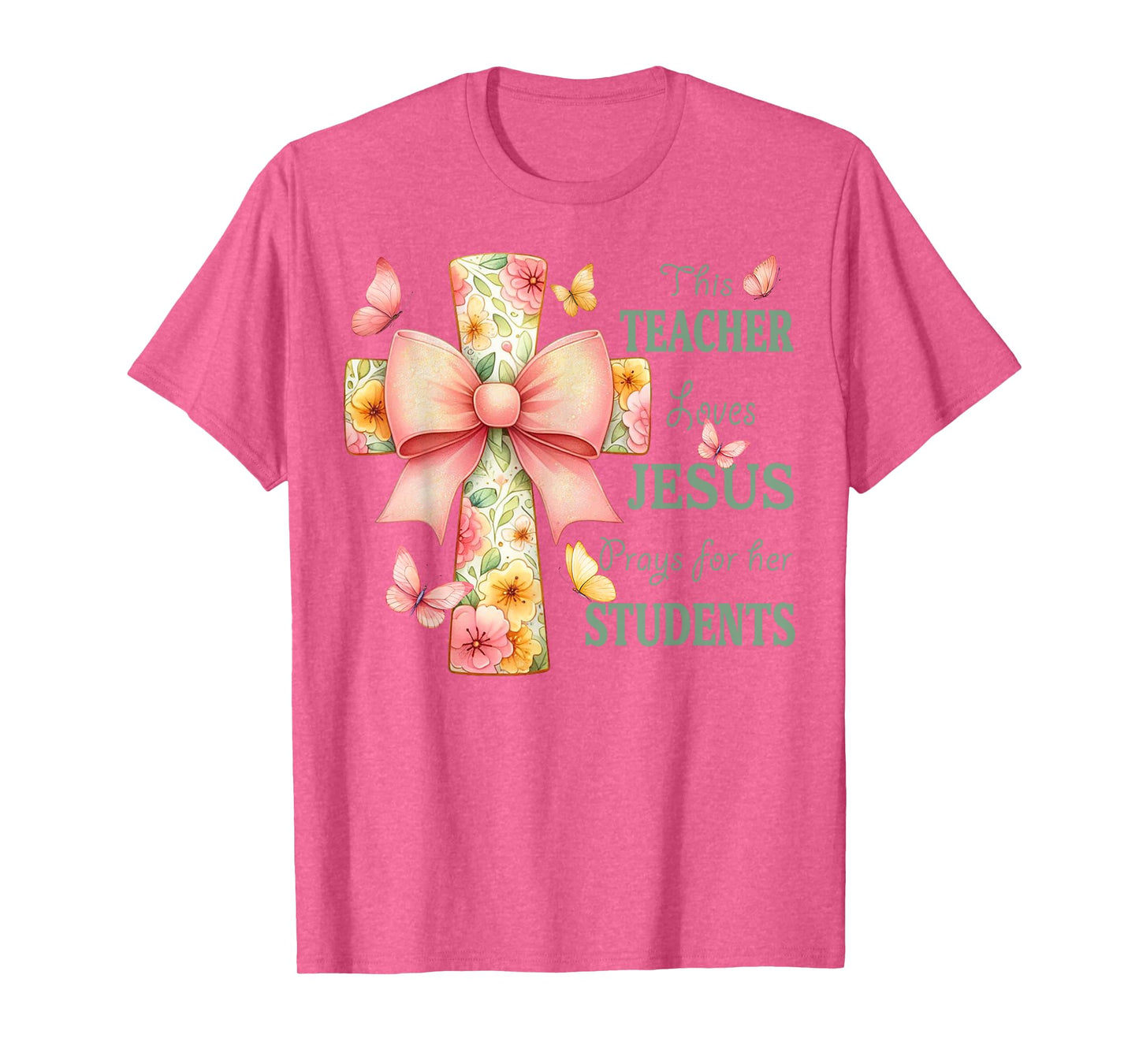 Floral Cross and Butterfly Design for Christian Teachers T-Shirt