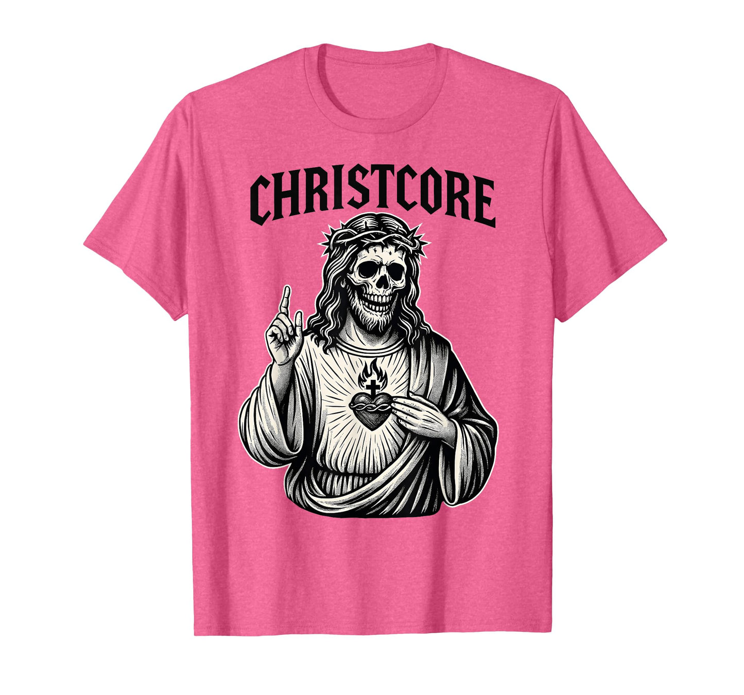 Christcore Skull Jesus Sacred Heart Edgy Christian Metal Art T-Shirt